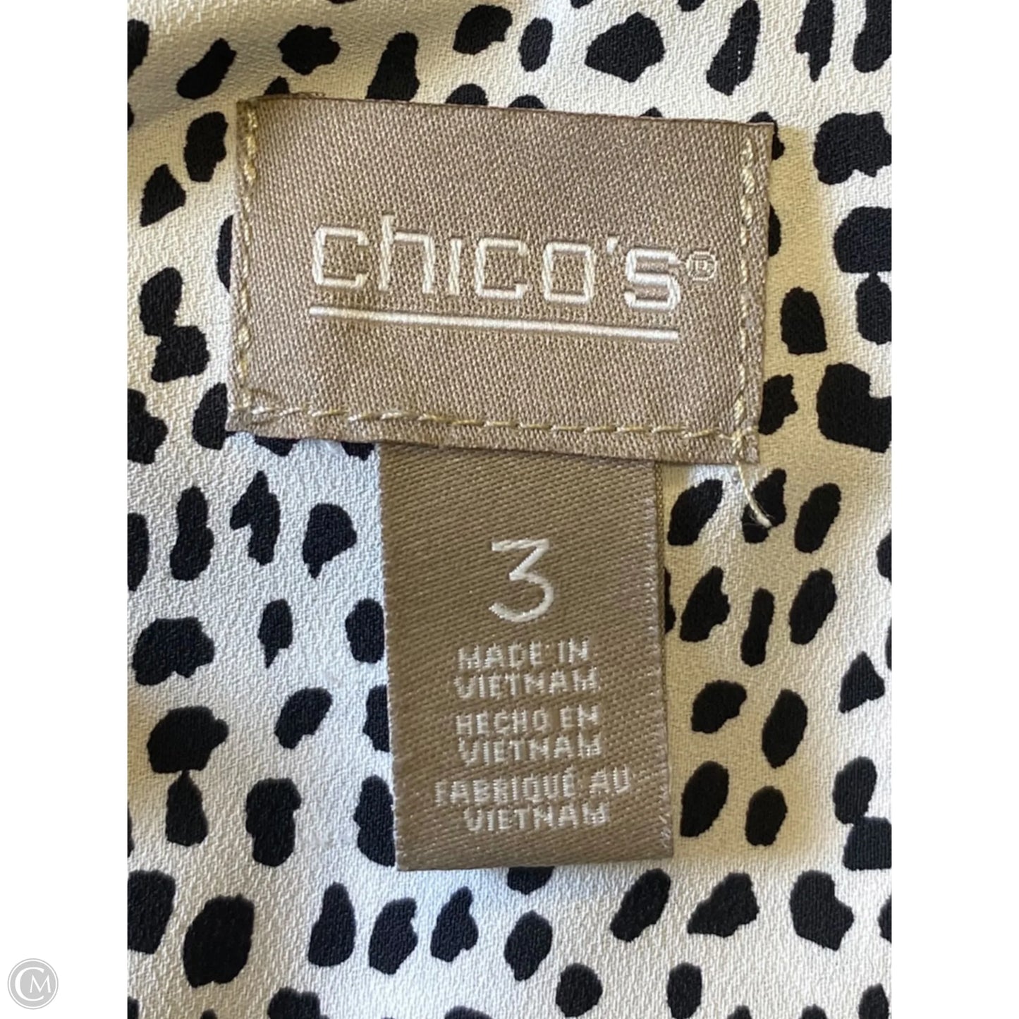 Top 3/4 Sleeve By Chicos In Black & White, Size: Xl