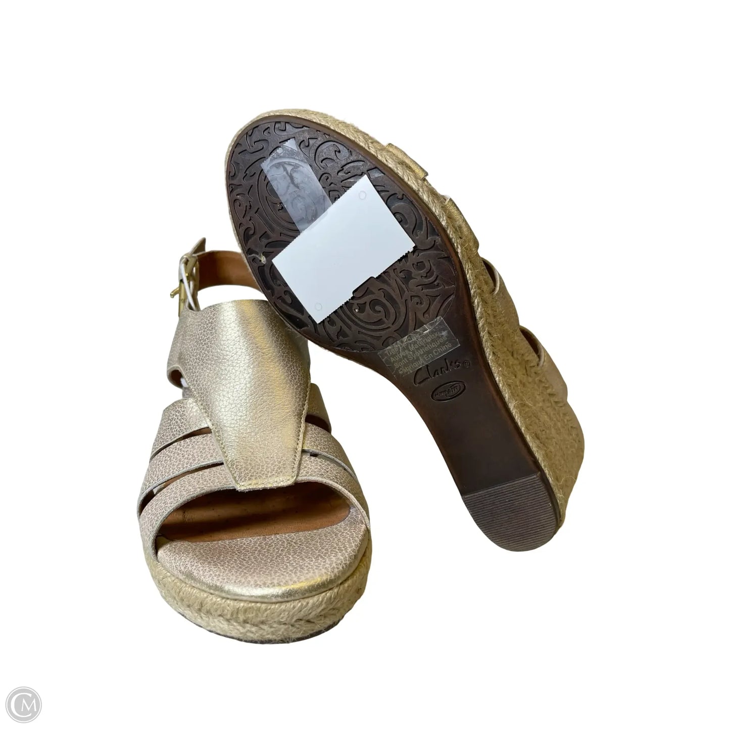 Sandals Heels Wedge By Clarks In Gold, Size: 8.5
