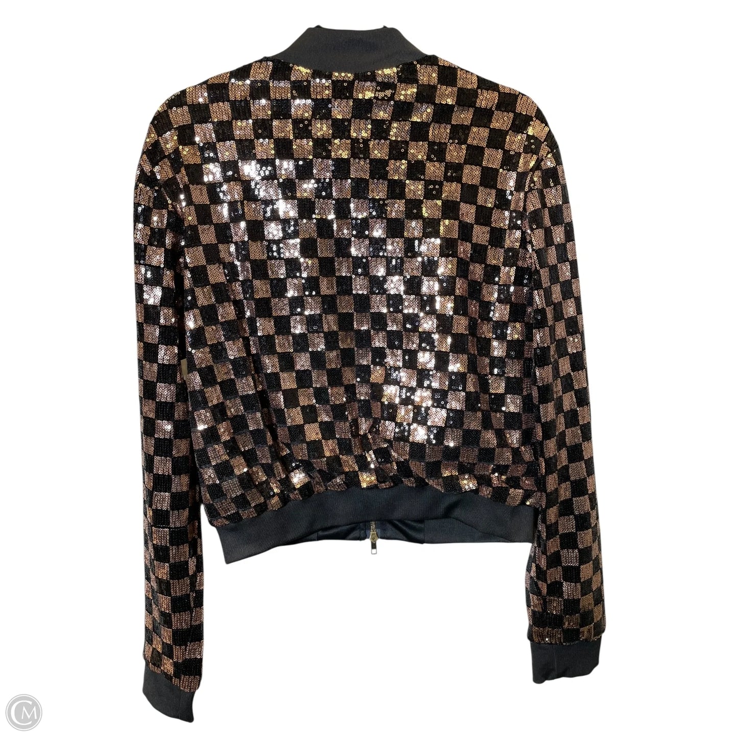 Jacket Moto By Clothes Mentor In Black & Gold, Size: S