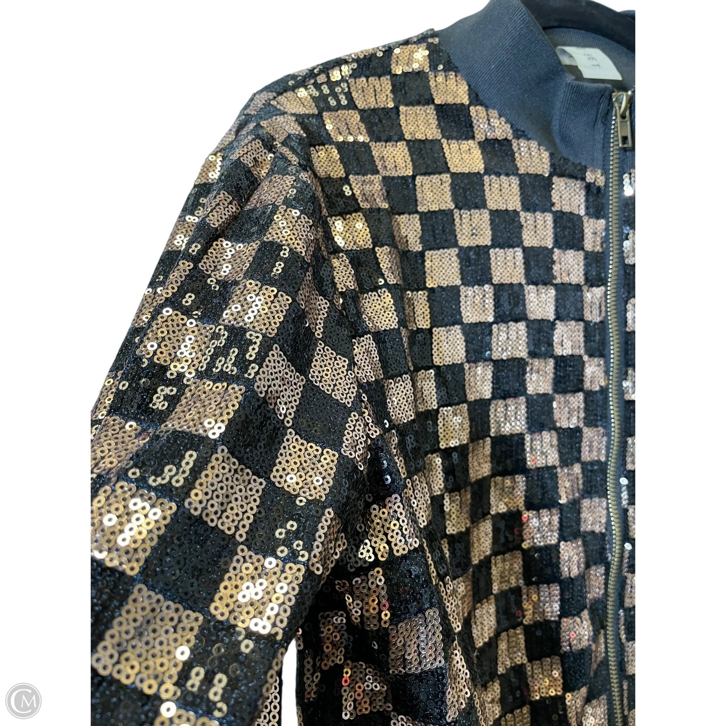 Jacket Moto By Clothes Mentor In Black & Gold, Size: S