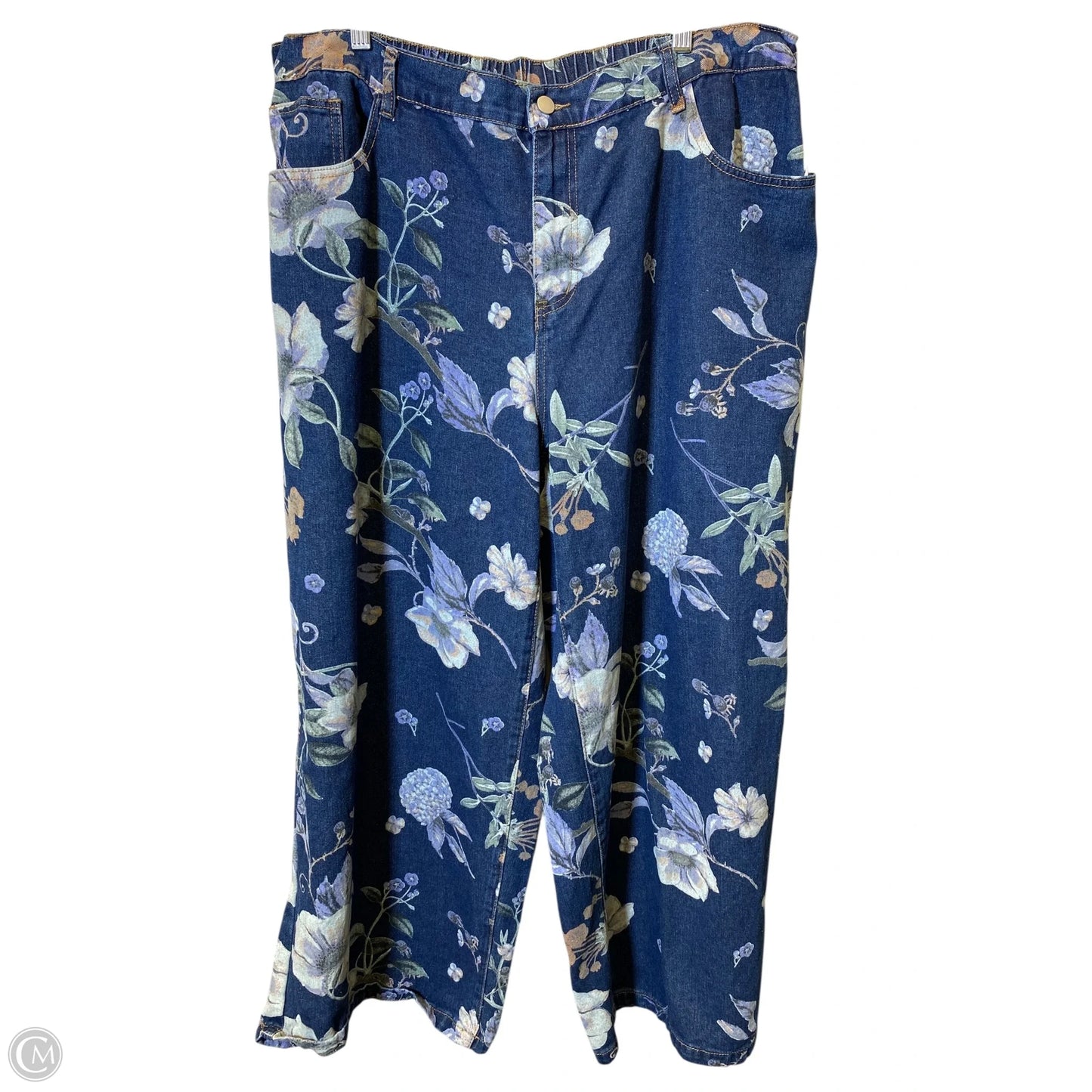 Jeans Wide Leg By Shein In Blue Denim, Size: 4XL