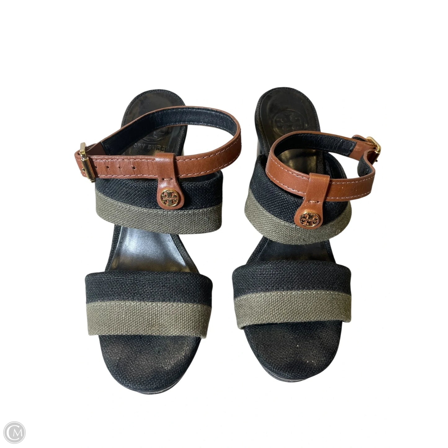 Sandals Designer By Tory Burch In Black & Green, Size: 8