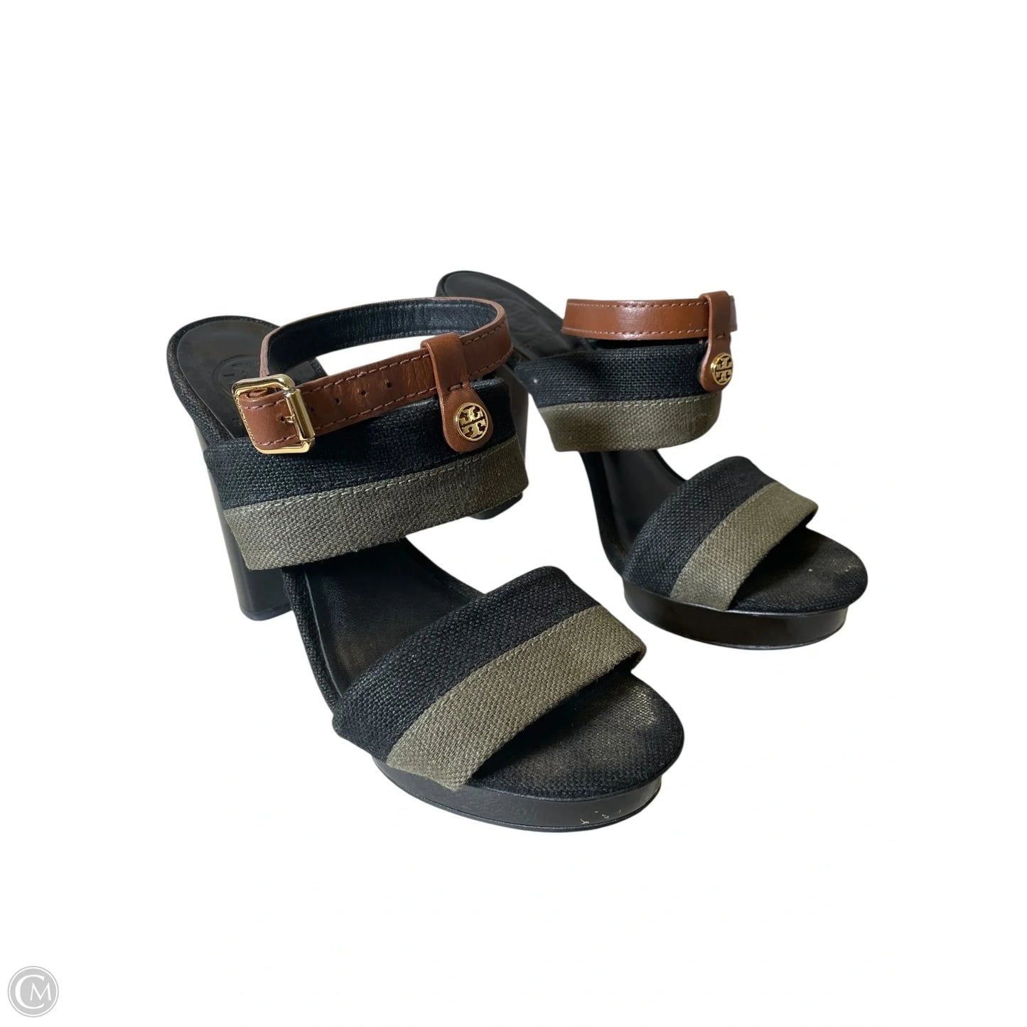 Sandals Designer By Tory Burch In Black & Green, Size: 8