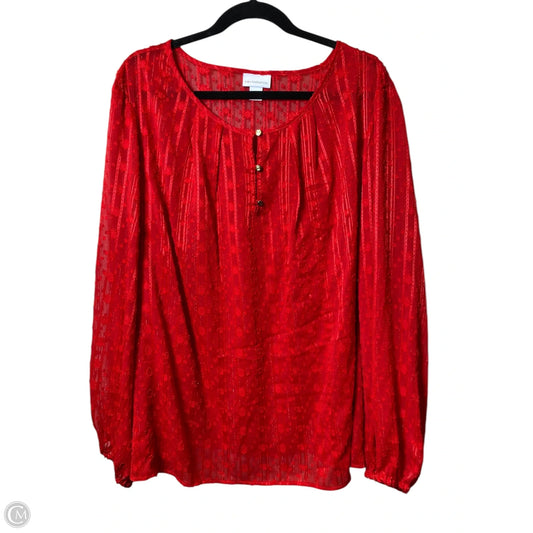 Top Long Sleeve By Liz Claiborne In Red, Size: 2x