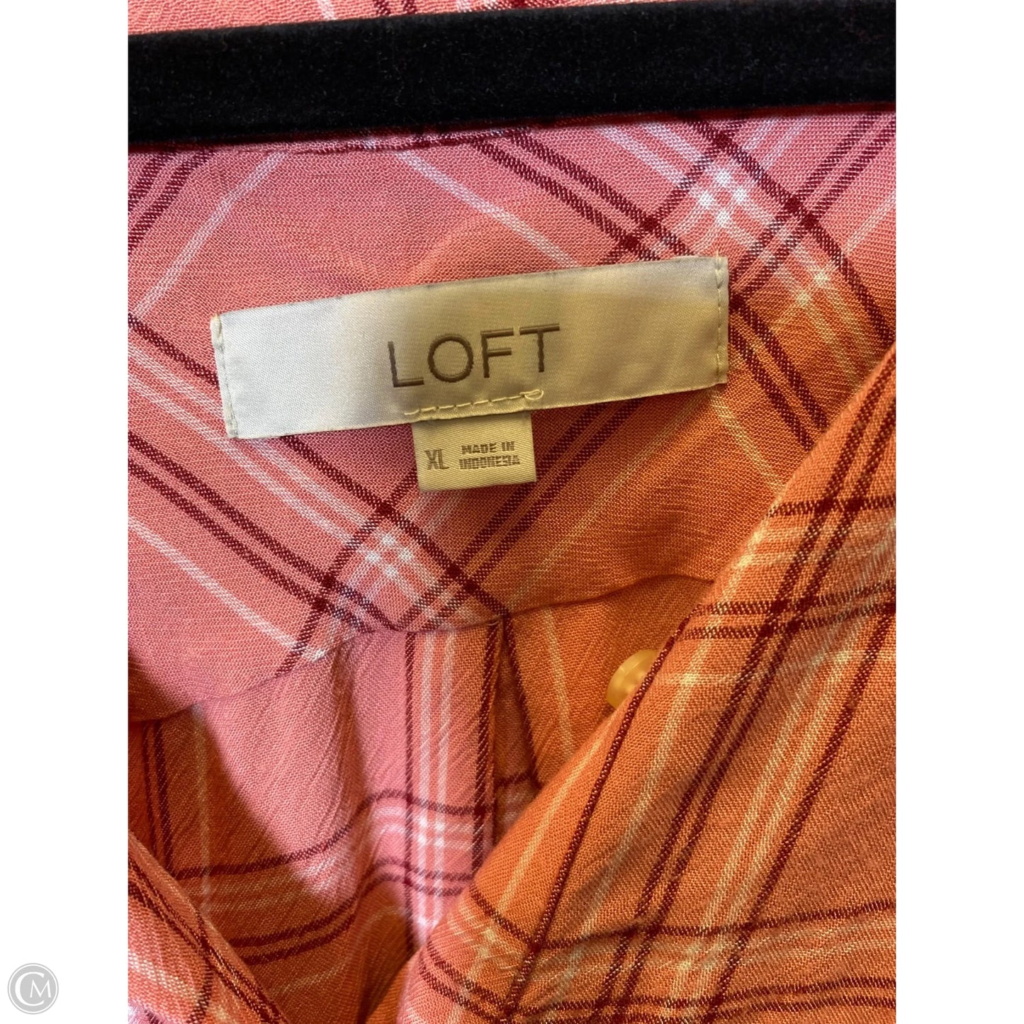 Top Short Sleeve By Loft In Plaid Pattern, Size: Xl