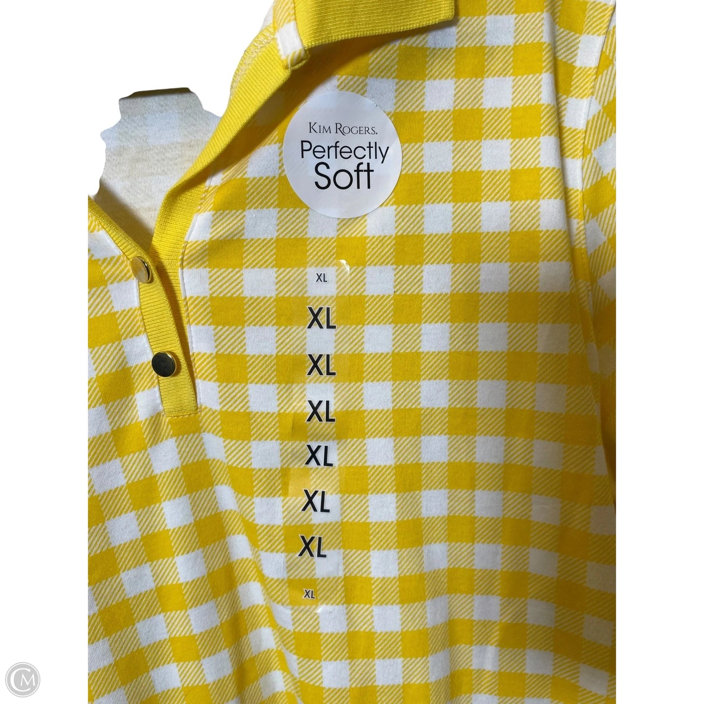 Top Short Sleeve By Kim Rogers In White & Yellow, Size: Xl