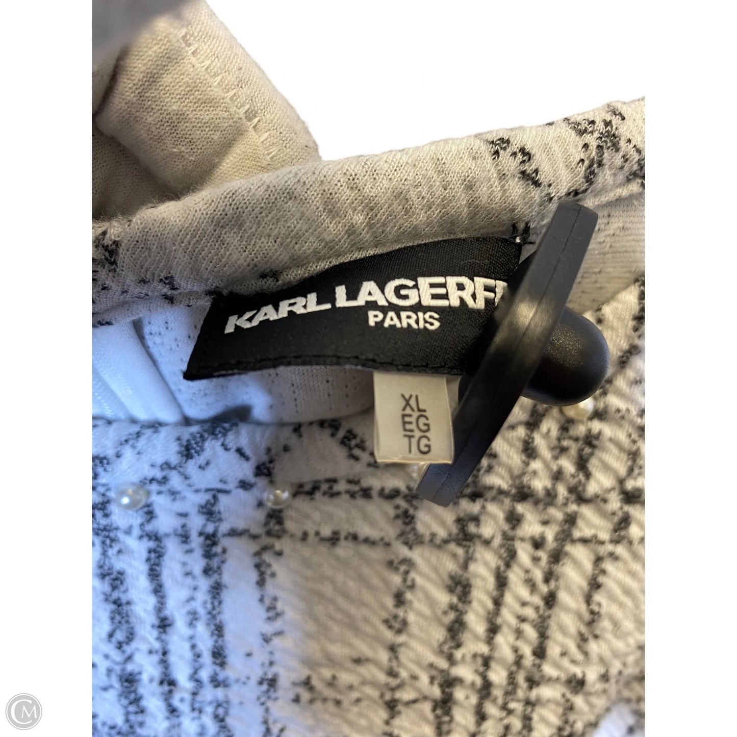 Top Long Sleeve Designer By Karl Lagerfeld In Black & White, Size: Xl