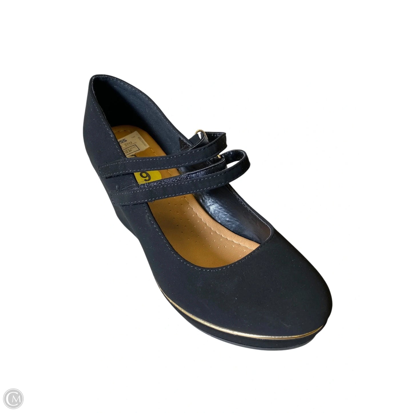 Shoes Heels Wedge By Clothes Mentor In Black & Gold, Size: 9