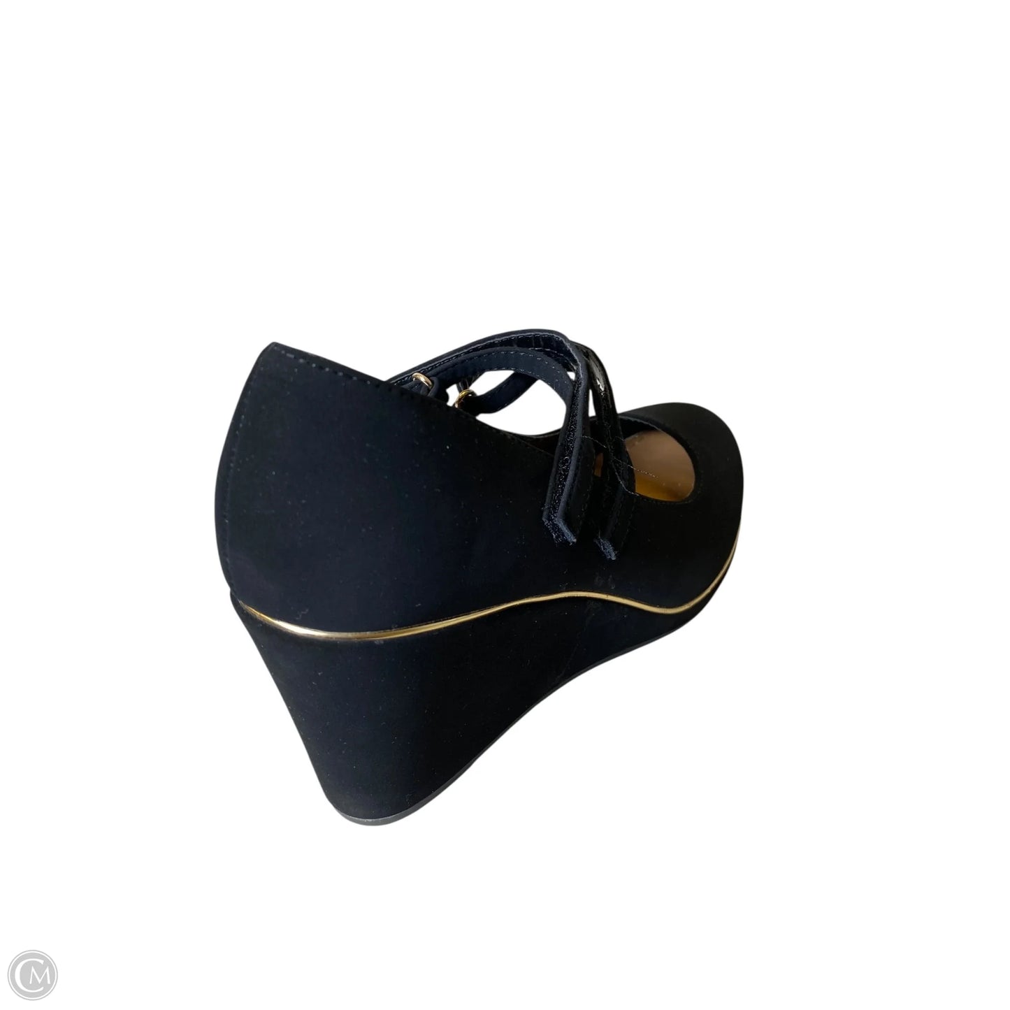 Shoes Heels Wedge By Clothes Mentor In Black & Gold, Size: 9