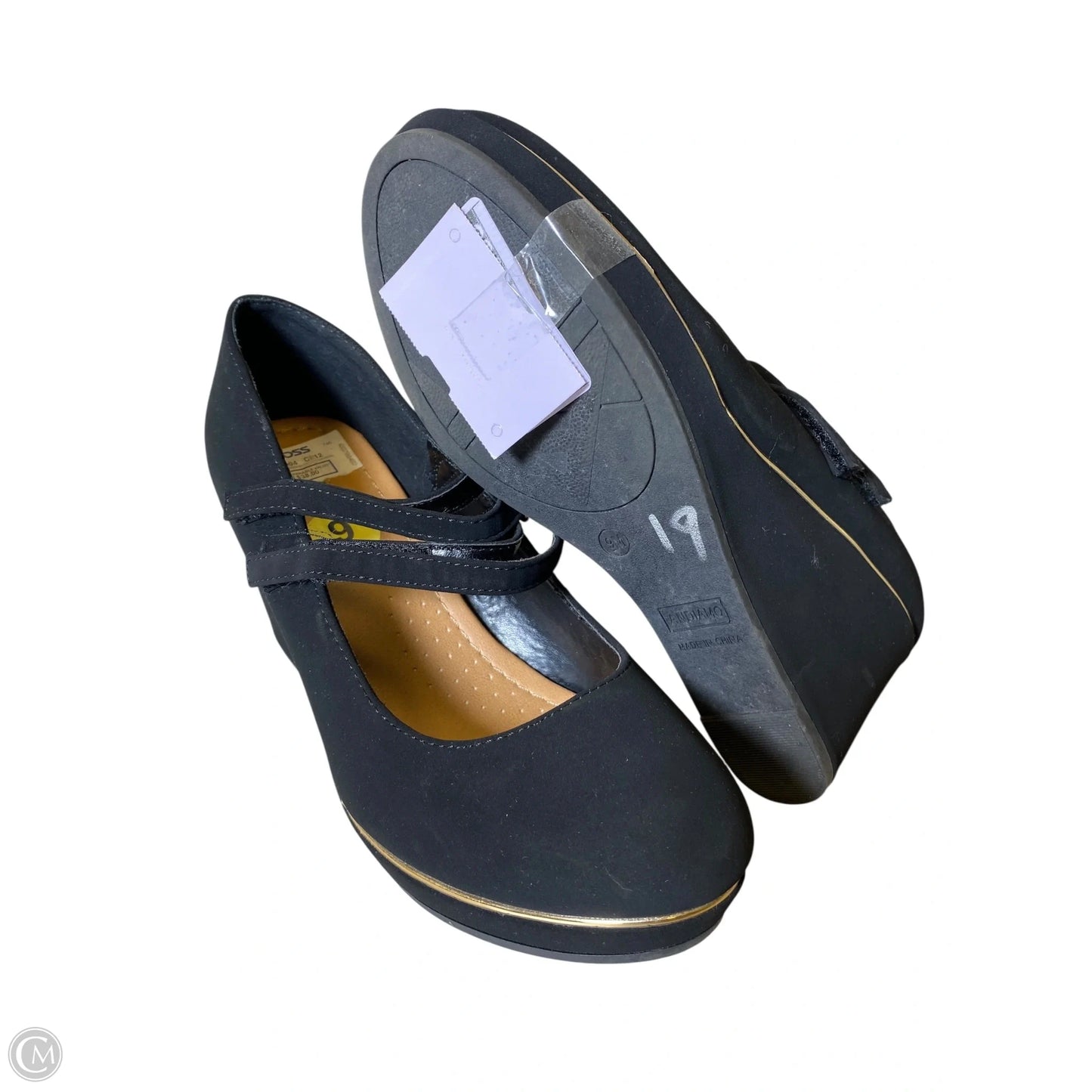 Shoes Heels Wedge By Clothes Mentor In Black & Gold, Size: 9