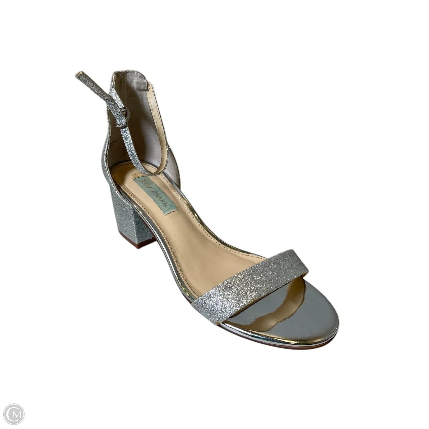 Sandals Heels Block By Betsey Johnson In Silver, Size: 9