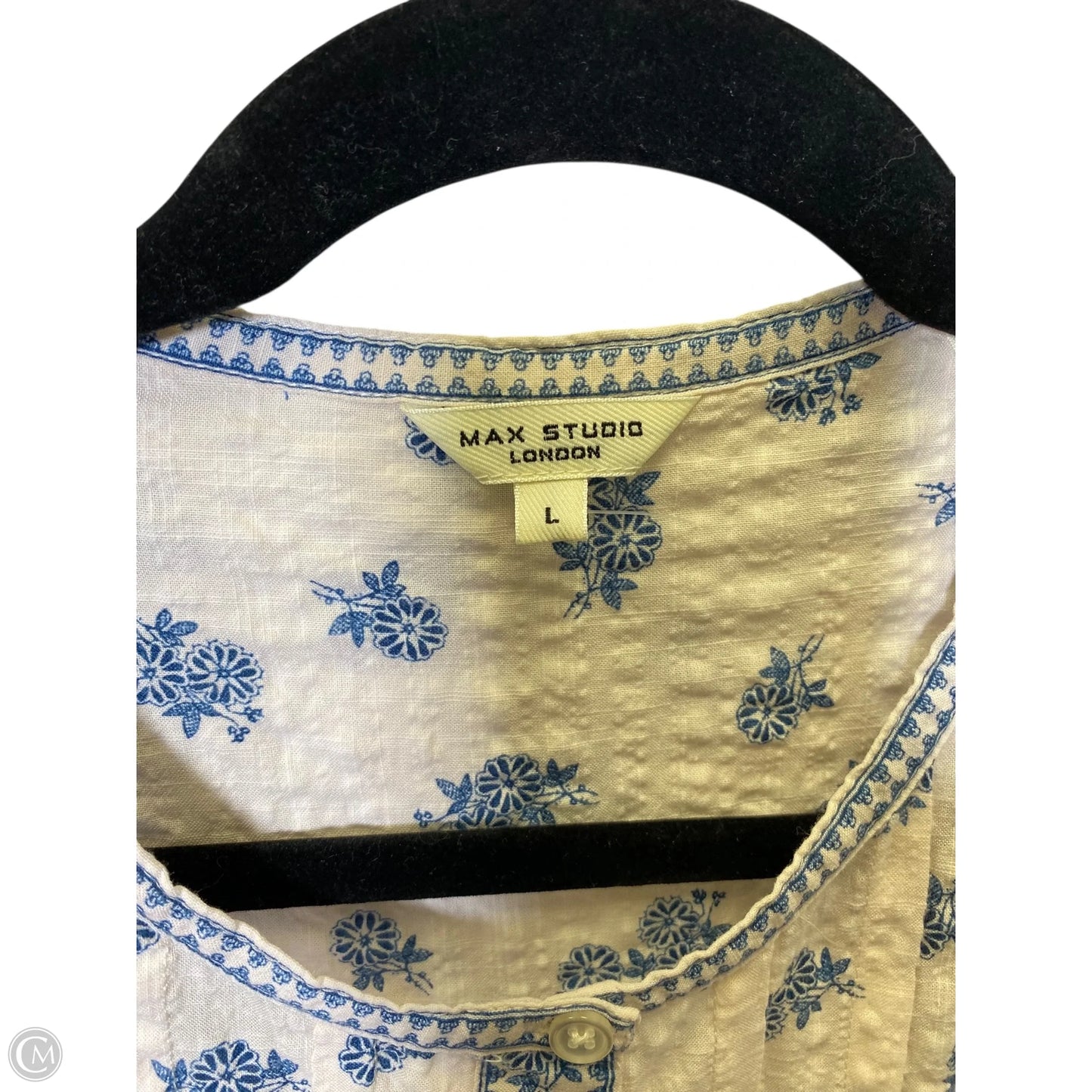 Top Short Sleeve By Max Studio In Blue & Cream, Size: L