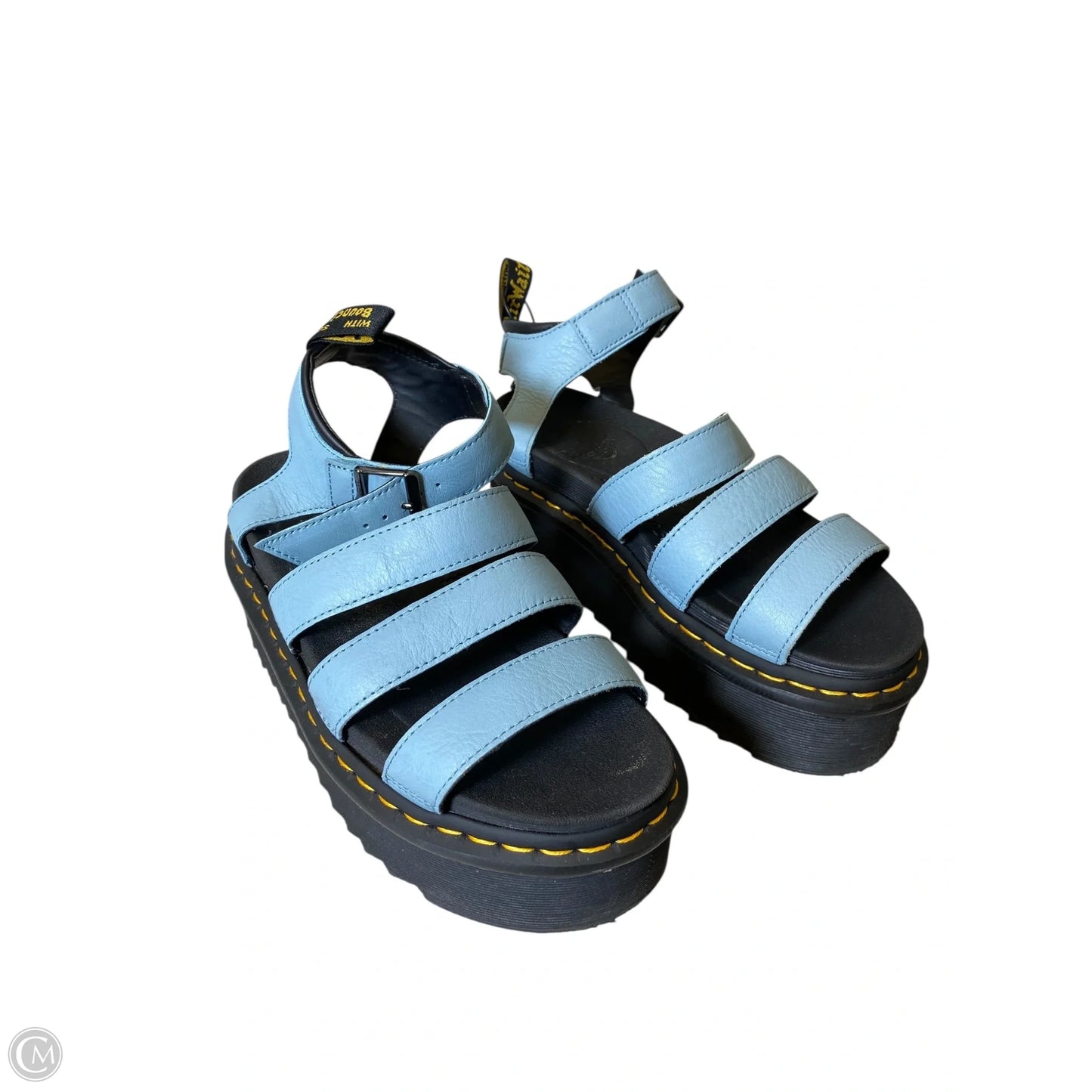 Sandals Heels Platform By Dr Martens In Black & Blue, Size: 8