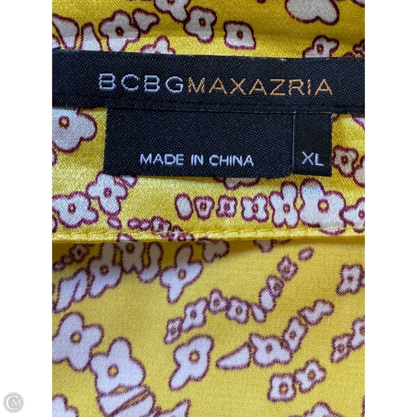 Blouse Short Sleeve By Bcbgmaxazria In White & Yellow, Size: Xl