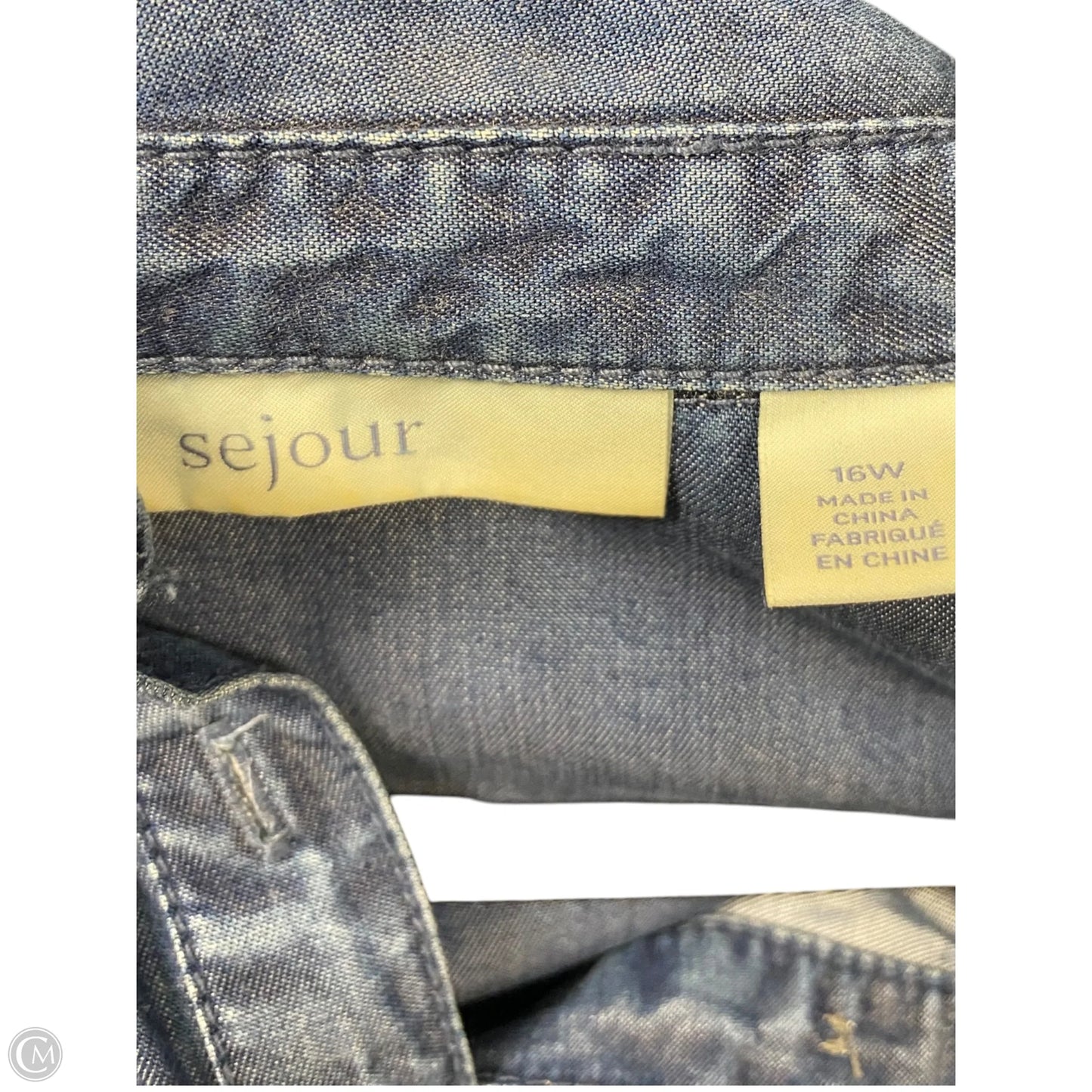Blouse Long Sleeve By Sejour In Blue Denim, Size: Xl