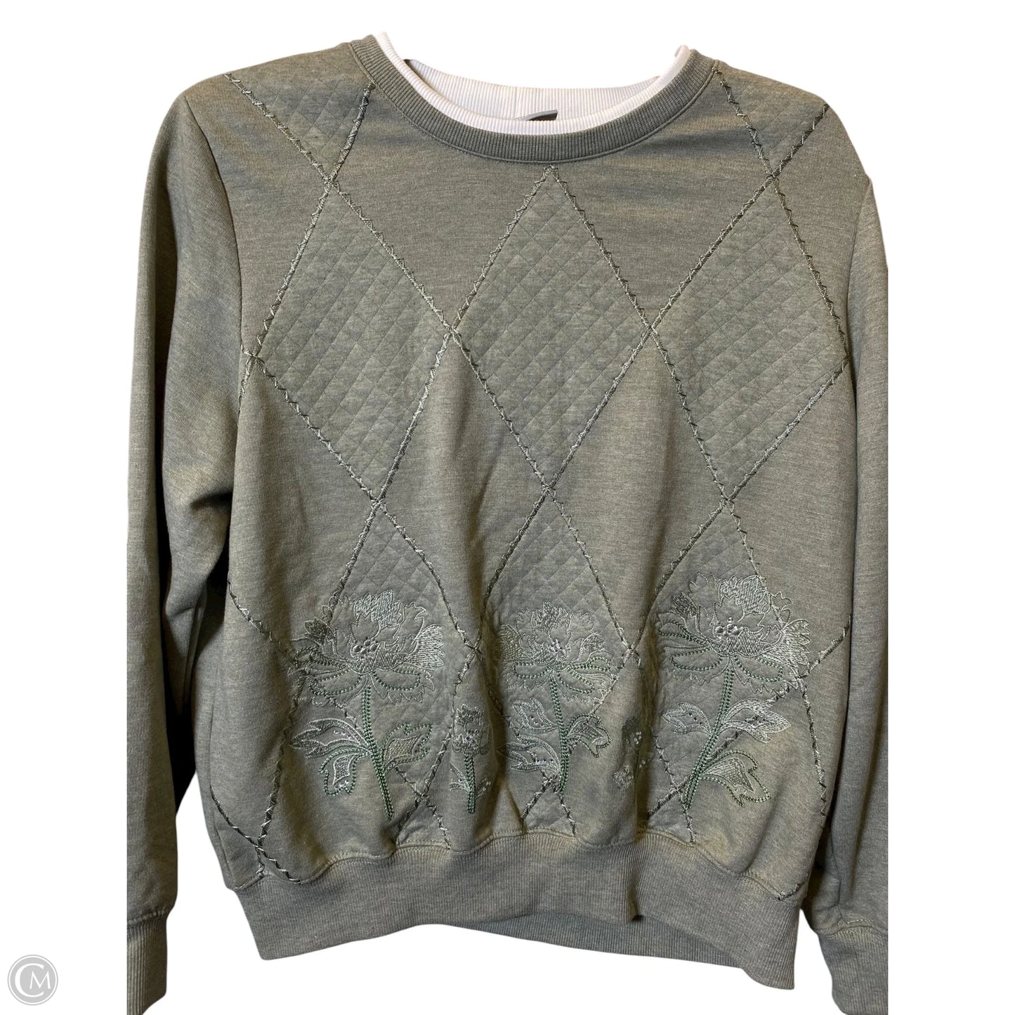 Sweater By Alfred Dunner In Green & White, Size: M
