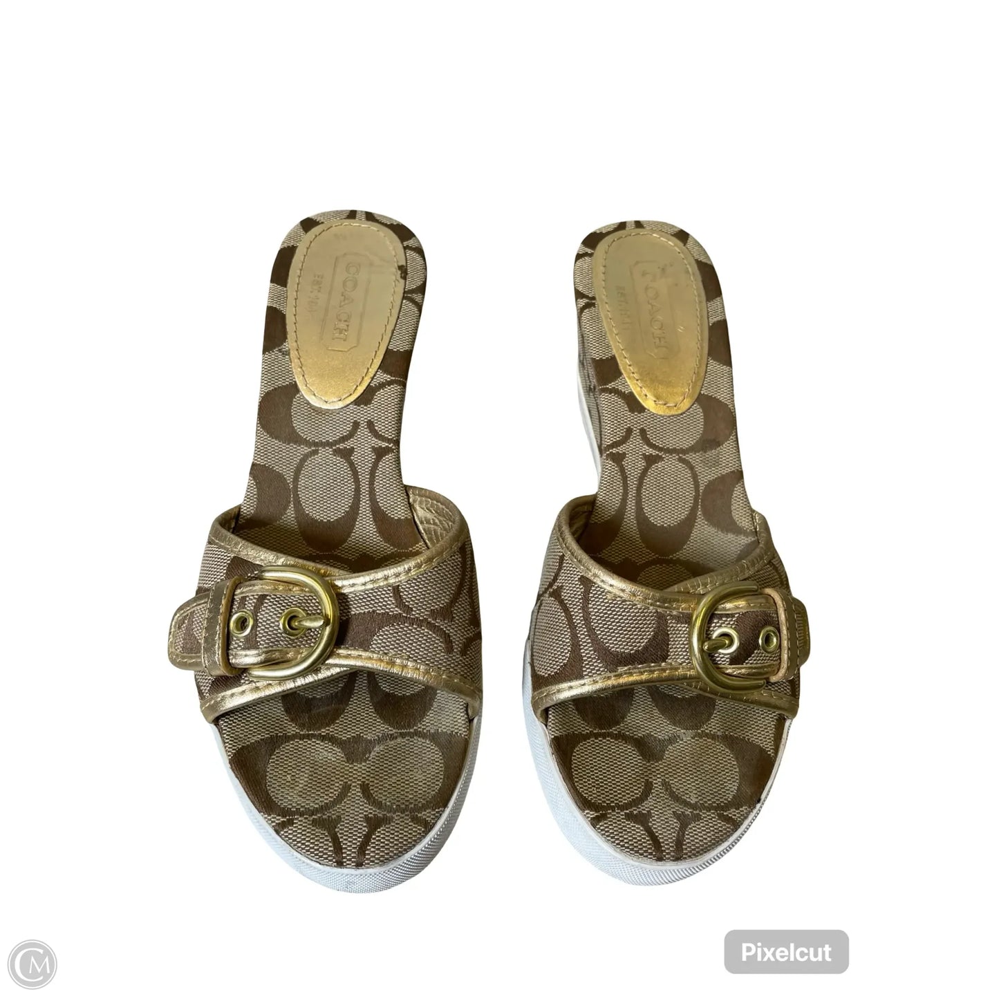 Shoes Designer By Coach In Brown & Gold, Size: 6