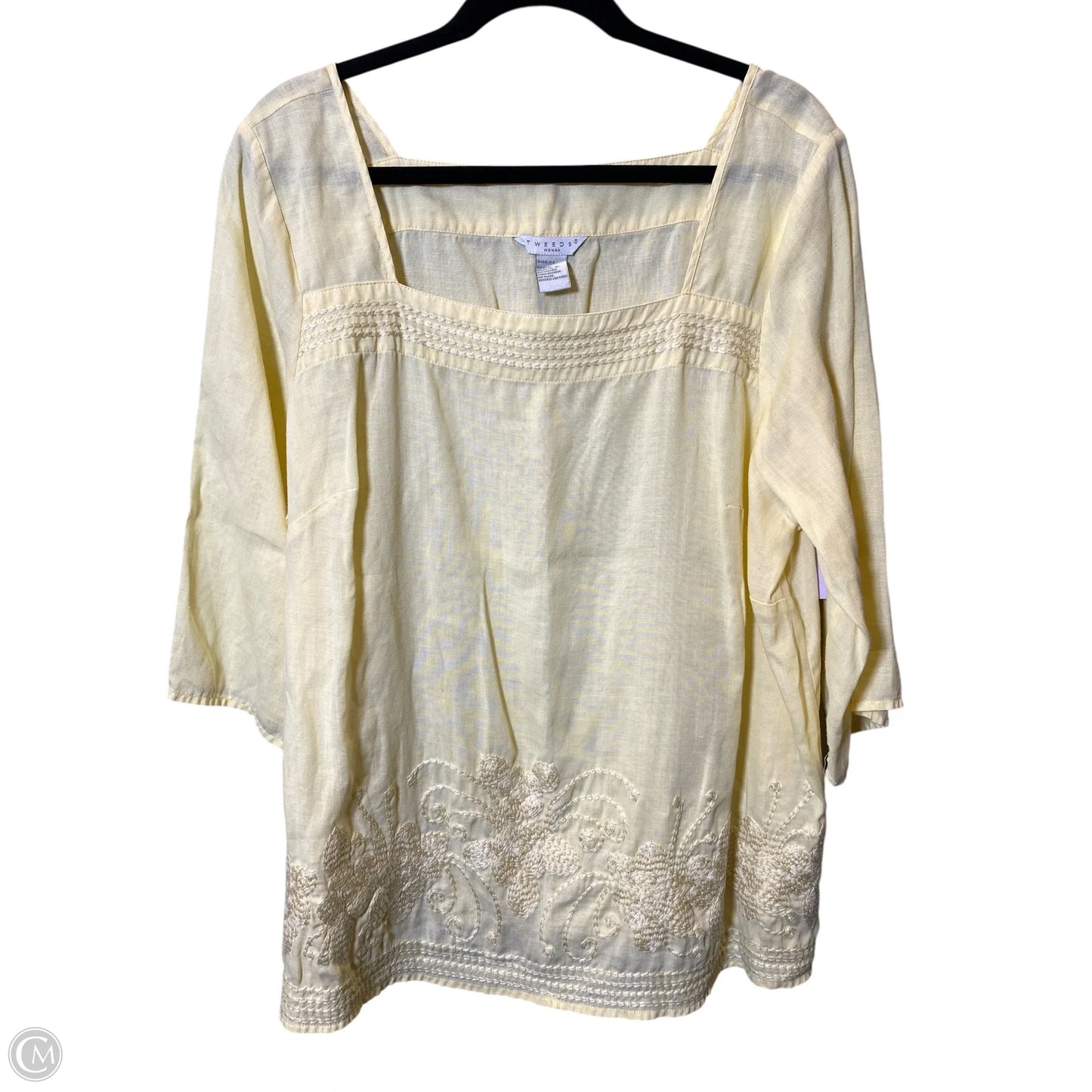 Top 3/4 Sleeve By Tweeds In Yellow, Size: 2x