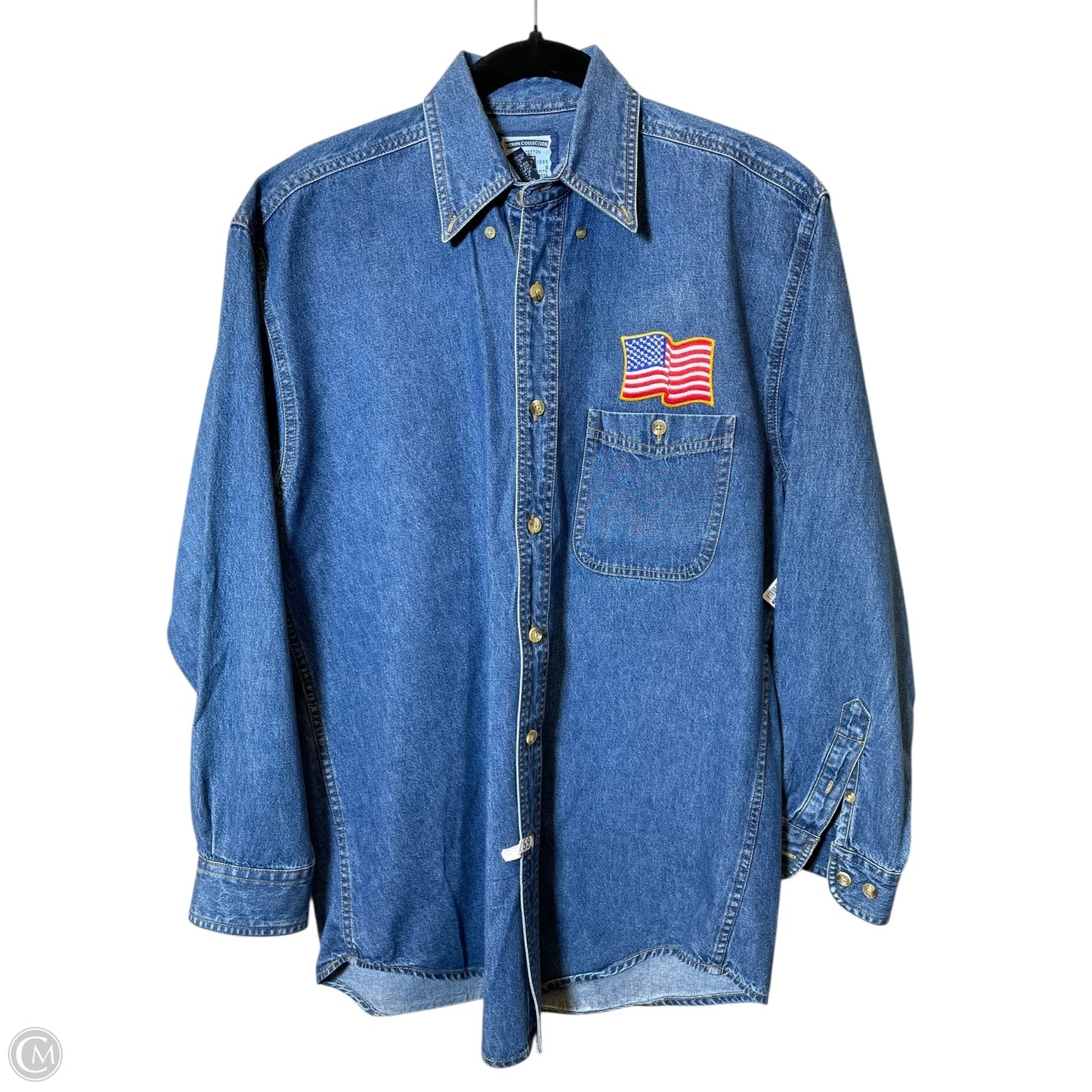 Blouse Long Sleeve By Lee In Blue Denim, Size: S