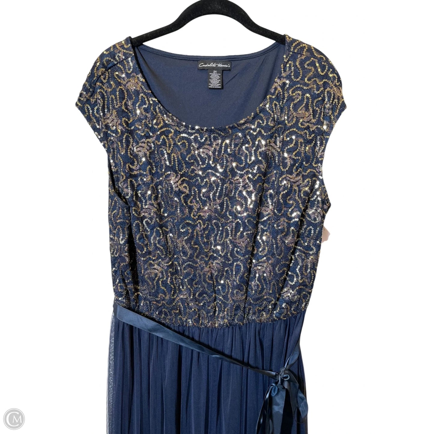 Dress Party Long By Clothes Mentor In Blue & Gold, Size: 2x