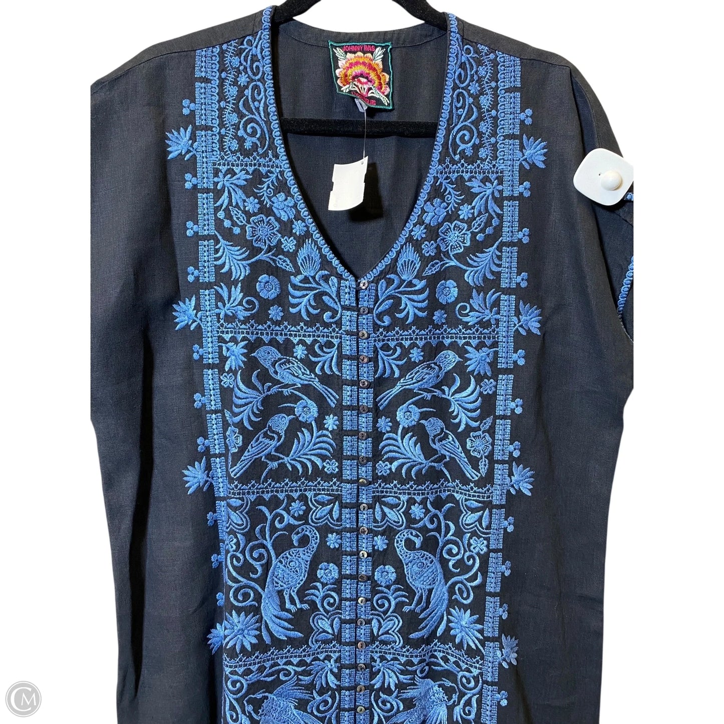 Dress Casual Midi By Johnny Was In Black & Blue, Size: L