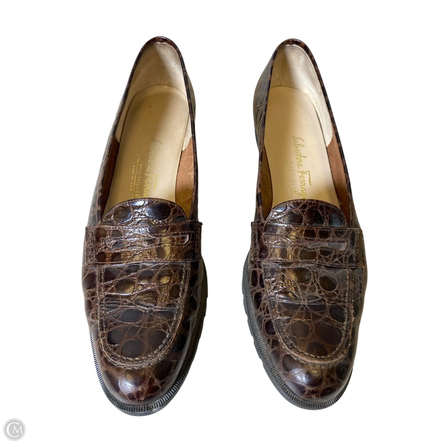 Shoes Luxury Designer By Ferragamo In Brown, Size: 10