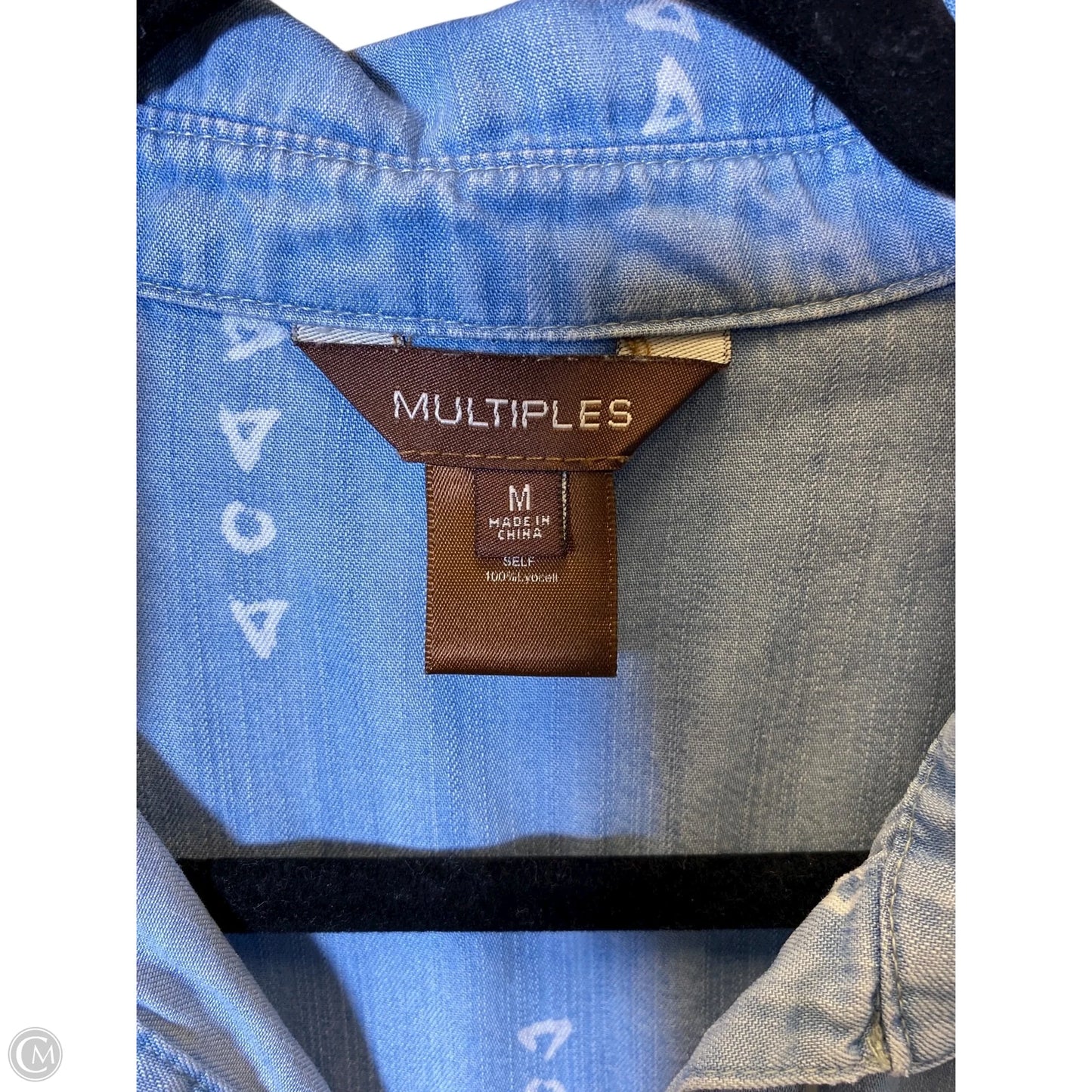 Top 3/4 Sleeve By Multiples In Blue Denim, Size: M