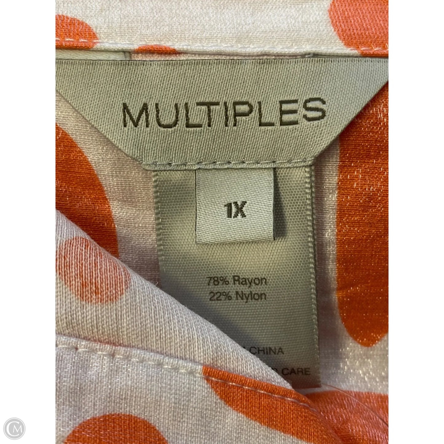 Top Long Sleeve By Multiples In Orange & White, Size: 1x