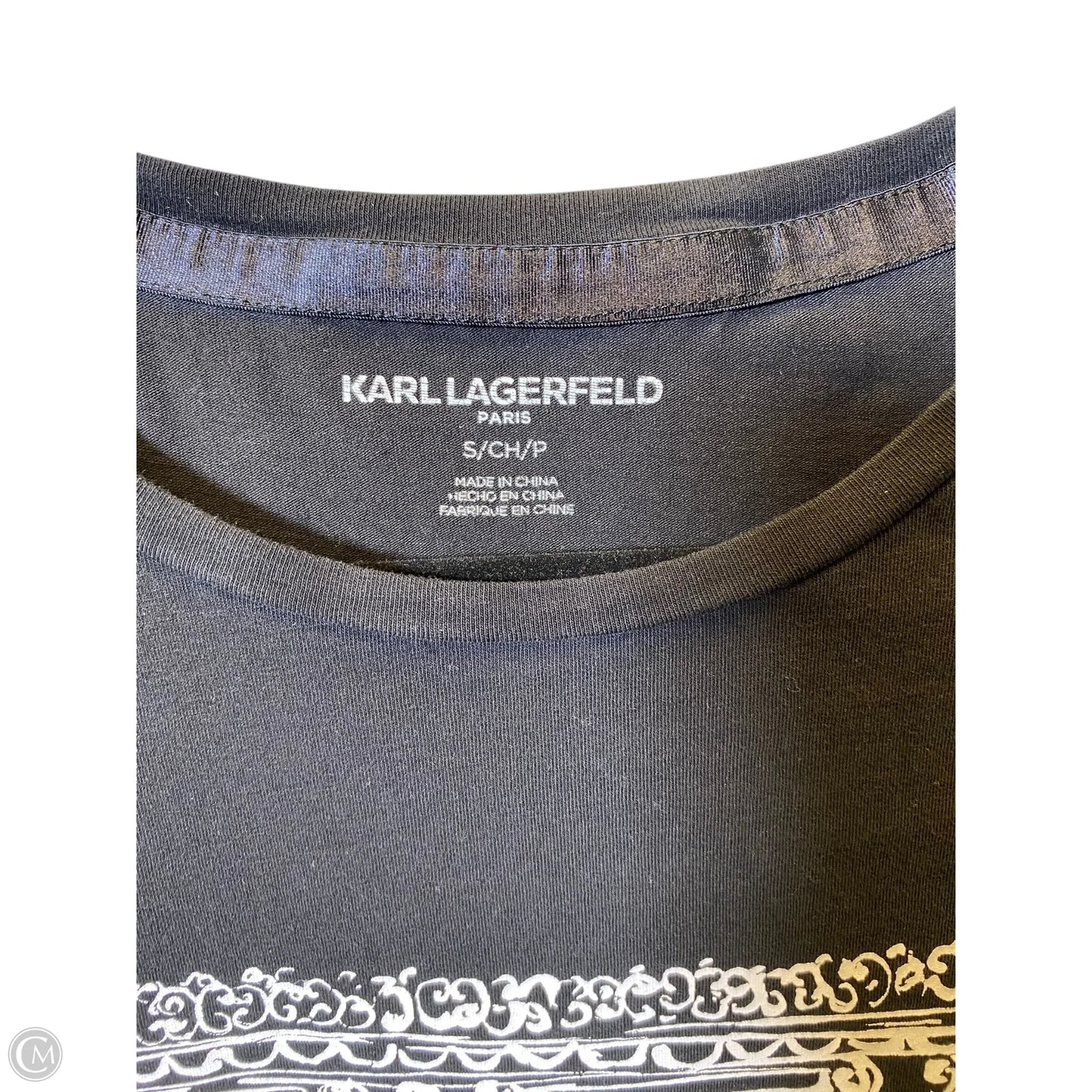Top Short Sleeve Designer By Karl Lagerfeld In Black, Size: S