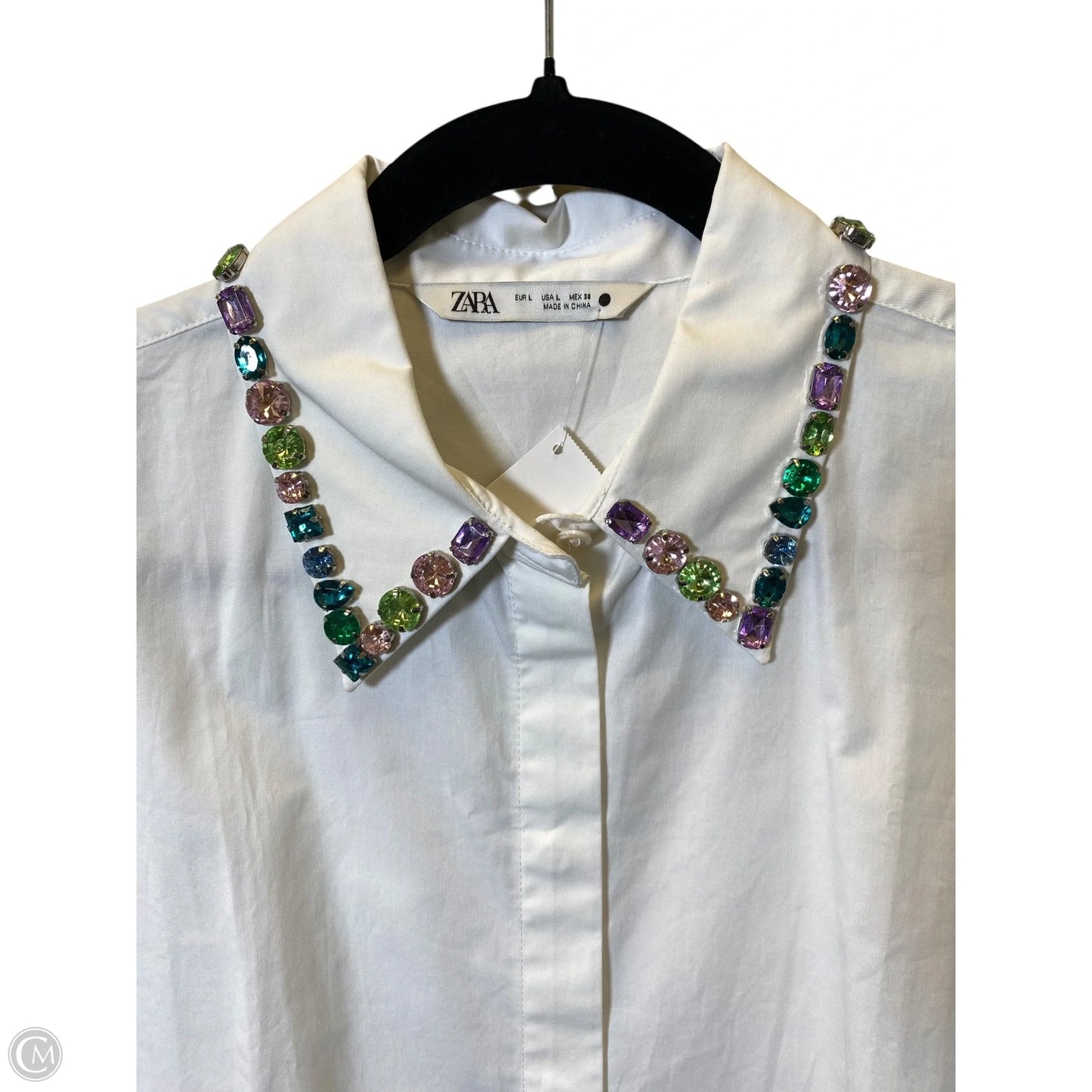 Blouse Long Sleeve By Zara In White, Size: L