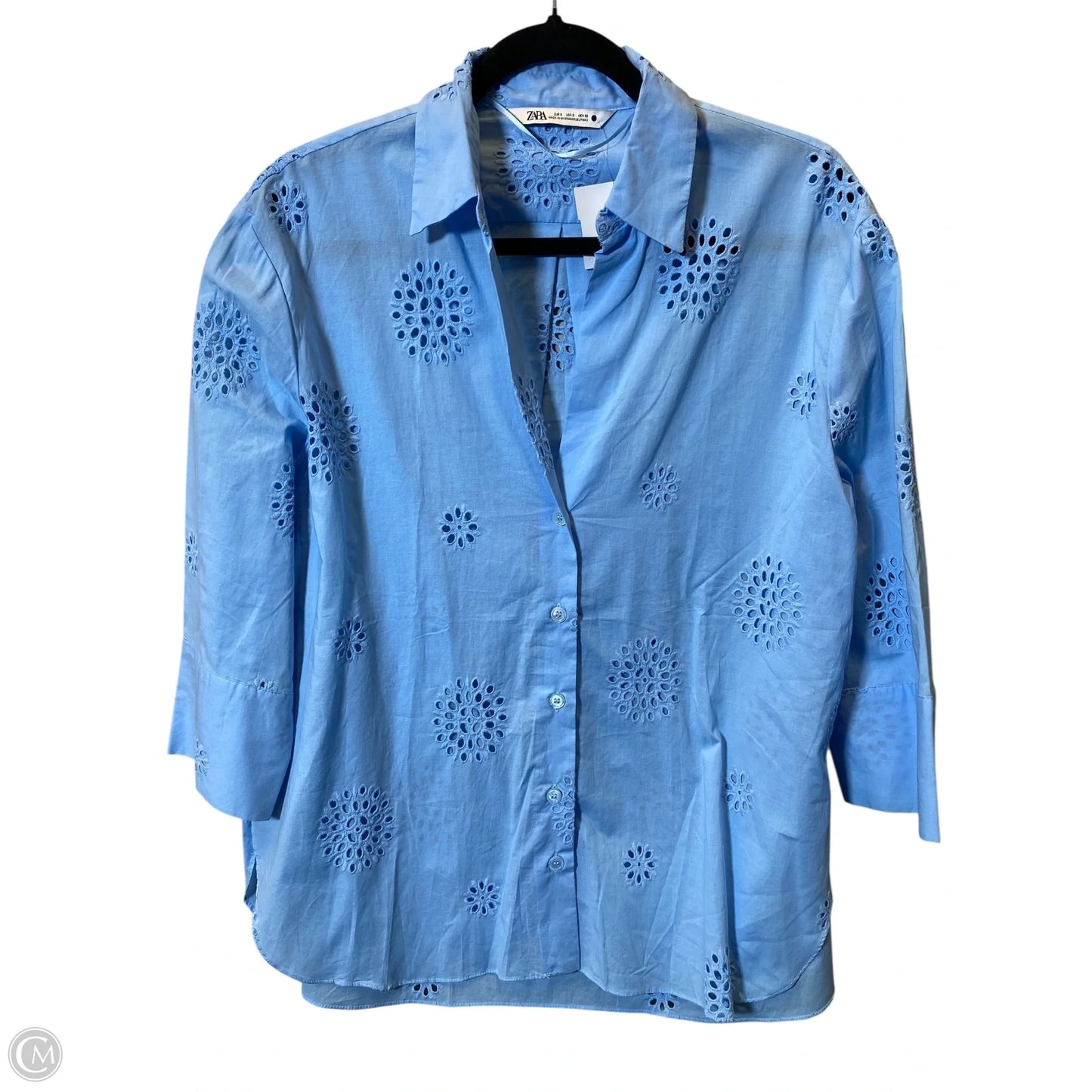 Blouse 3/4 Sleeve By Zara In Blue, Size: S