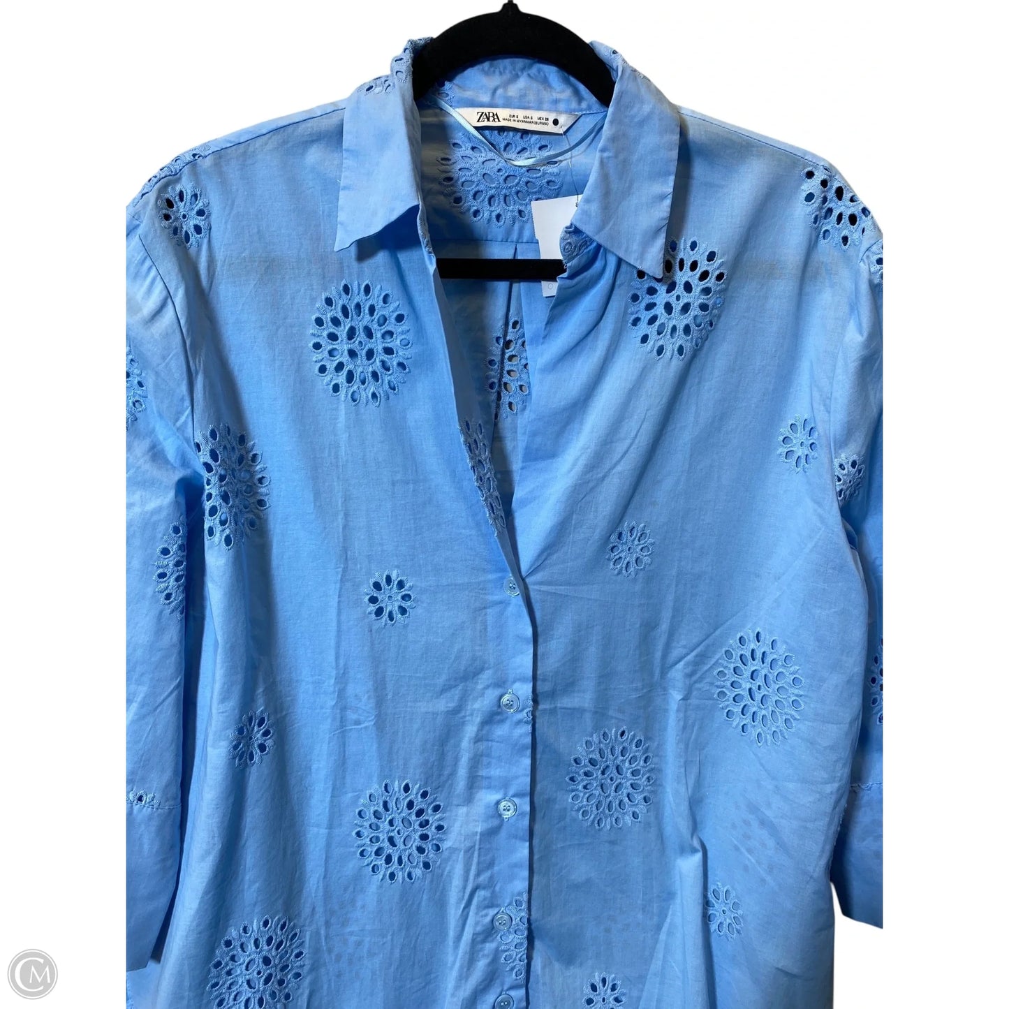 Blouse 3/4 Sleeve By Zara In Blue, Size: S