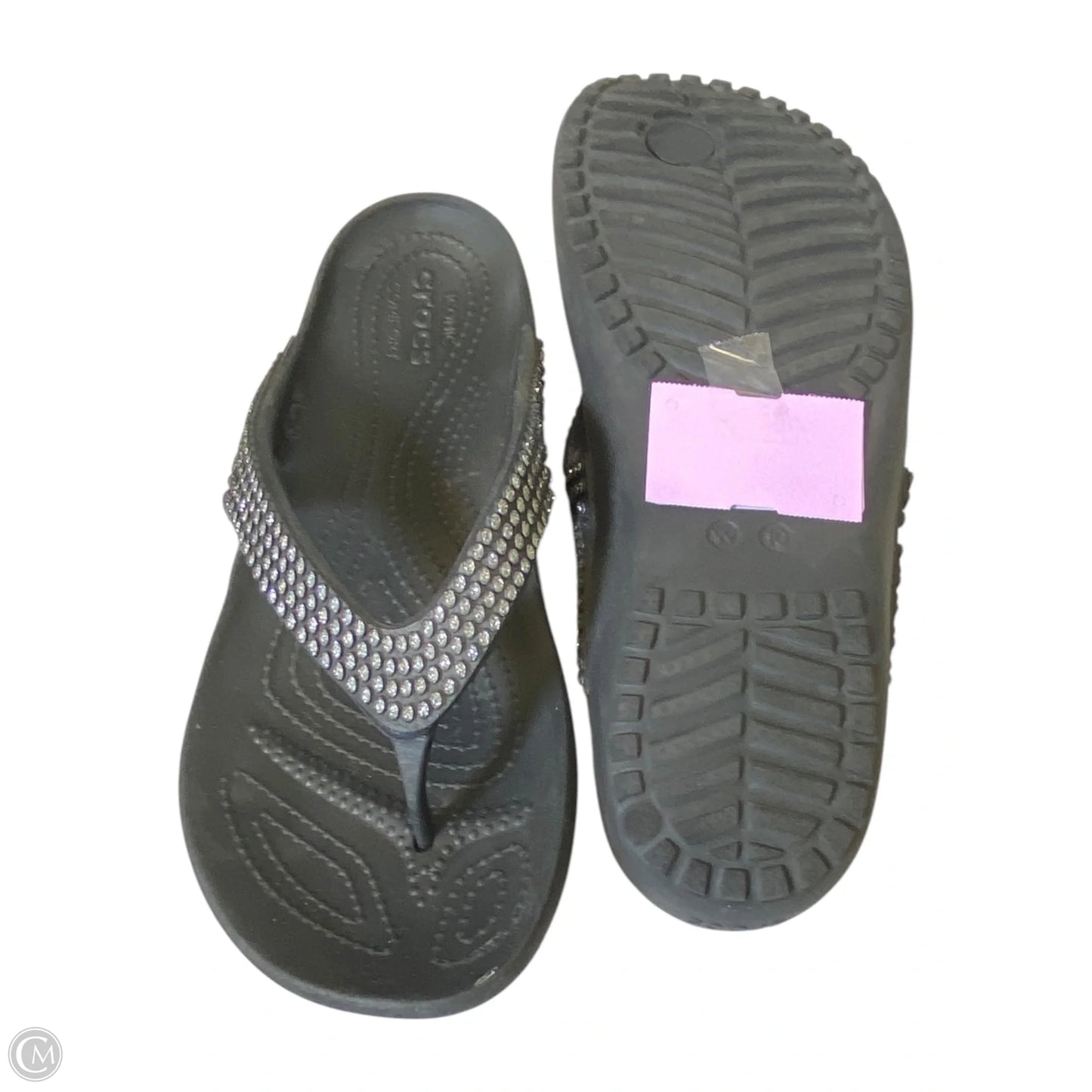 Sandals Flats By Crocs In Black & Silver, Size: 10