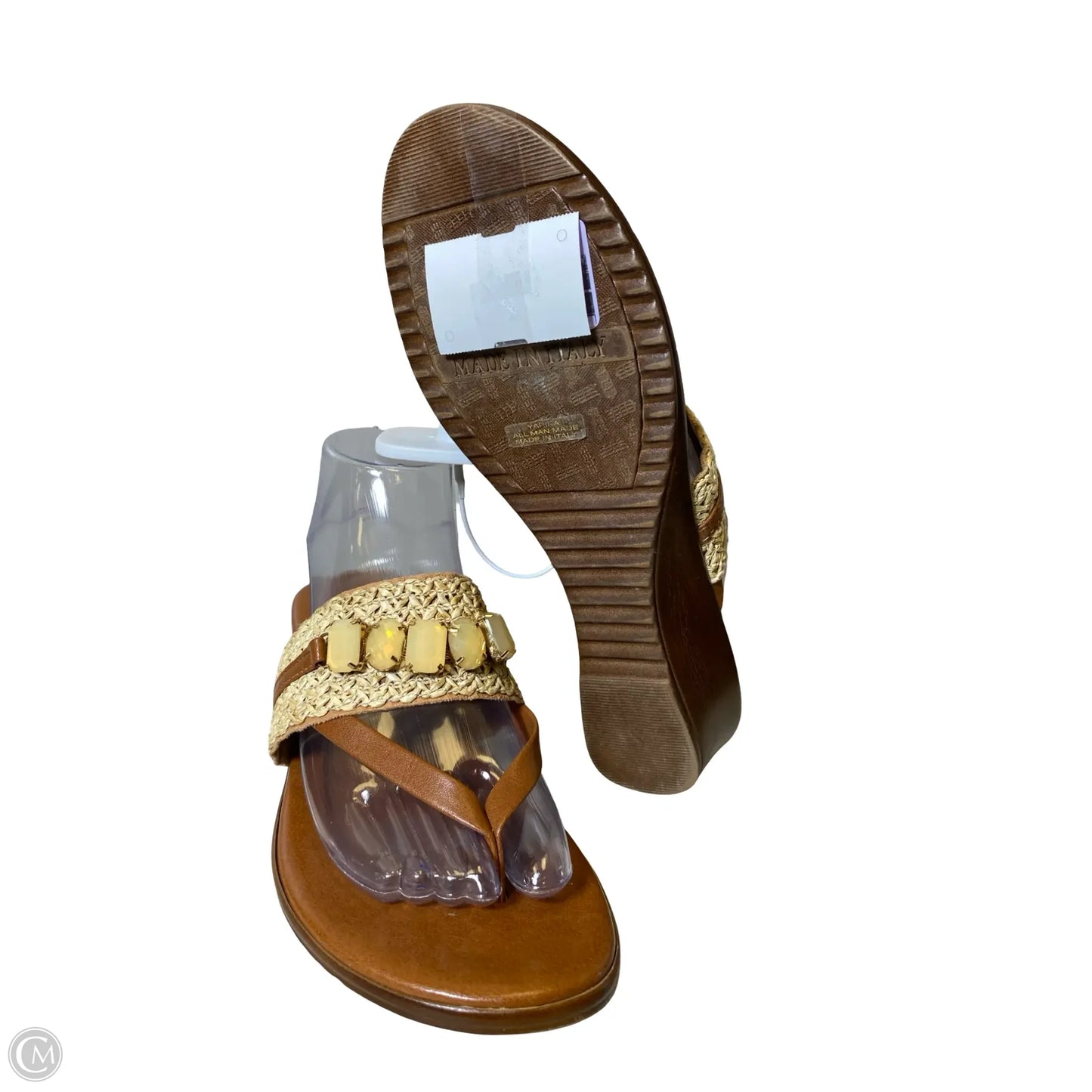 Sandals Heels Block By Toscanella In Brown & Cream, Size: 9.5