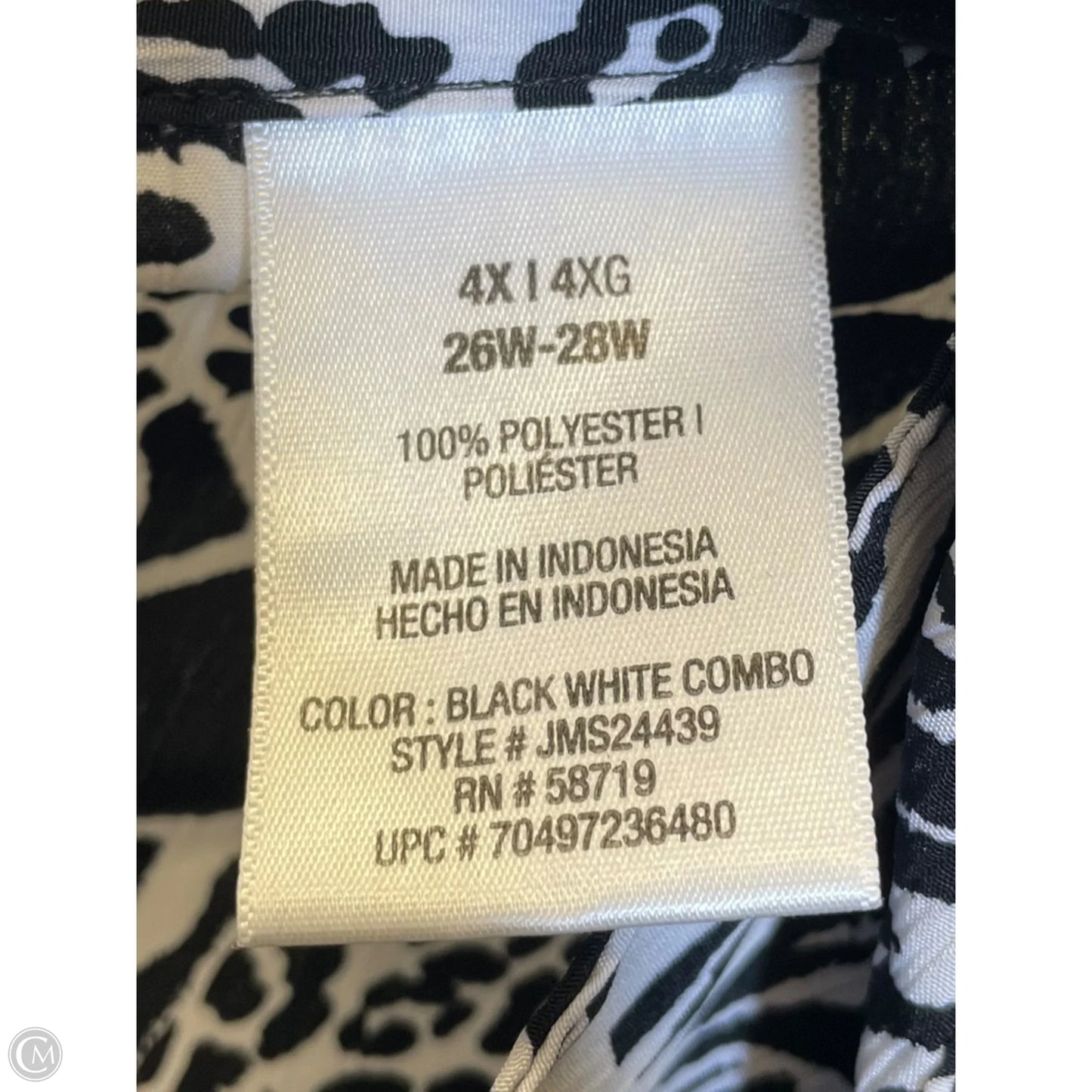 Top 3/4 Sleeve By Clothes Mentor In Black & White, Size: 4x