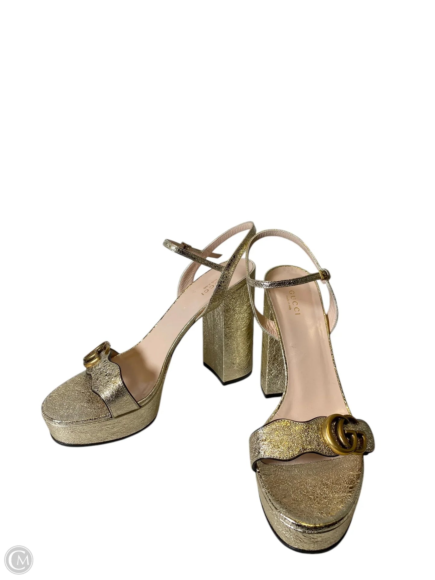 Sandals Luxury Designer By Gucci In Gold, Size: 10.5