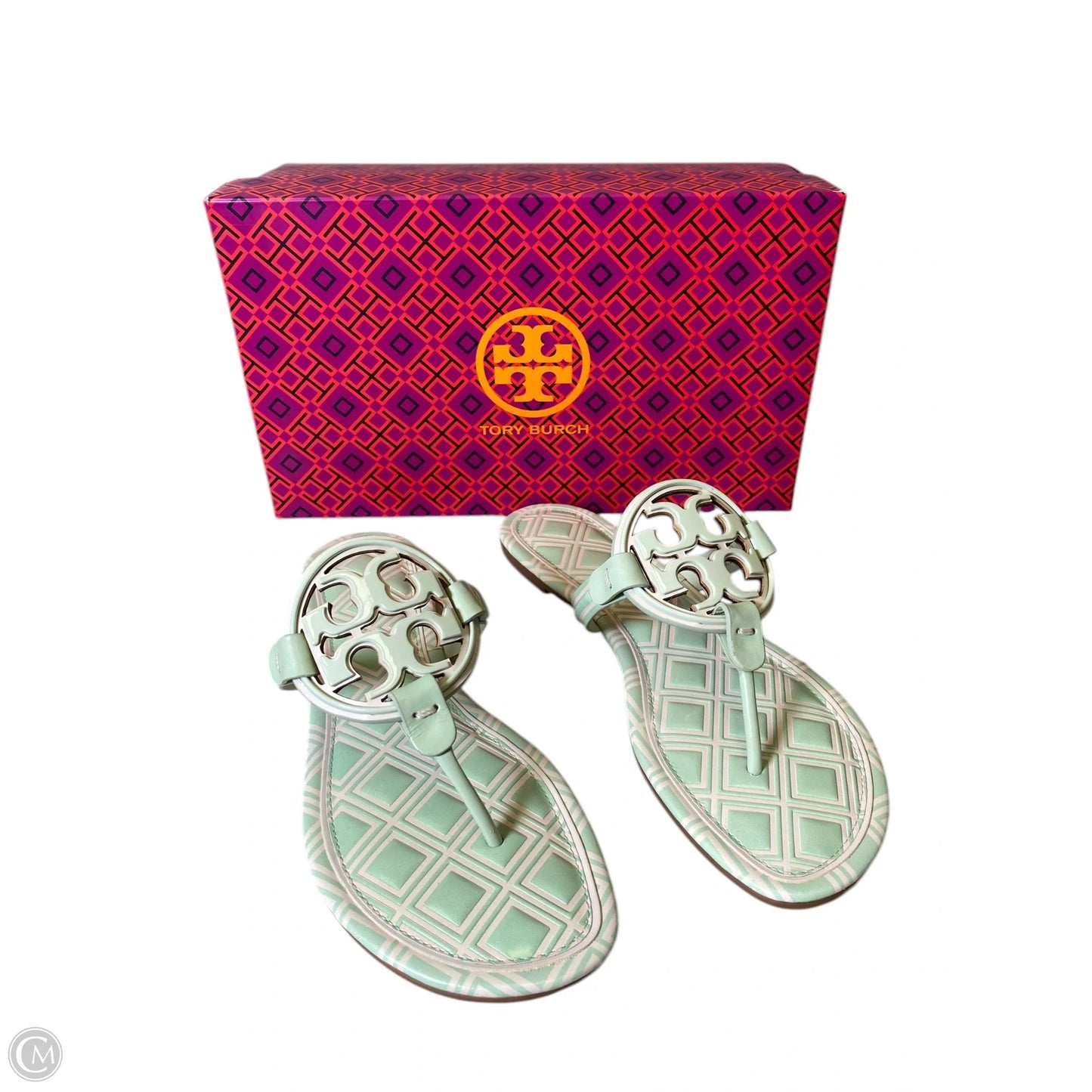 Sandals Designer By Tory Burch In Blue & White, Size: 9