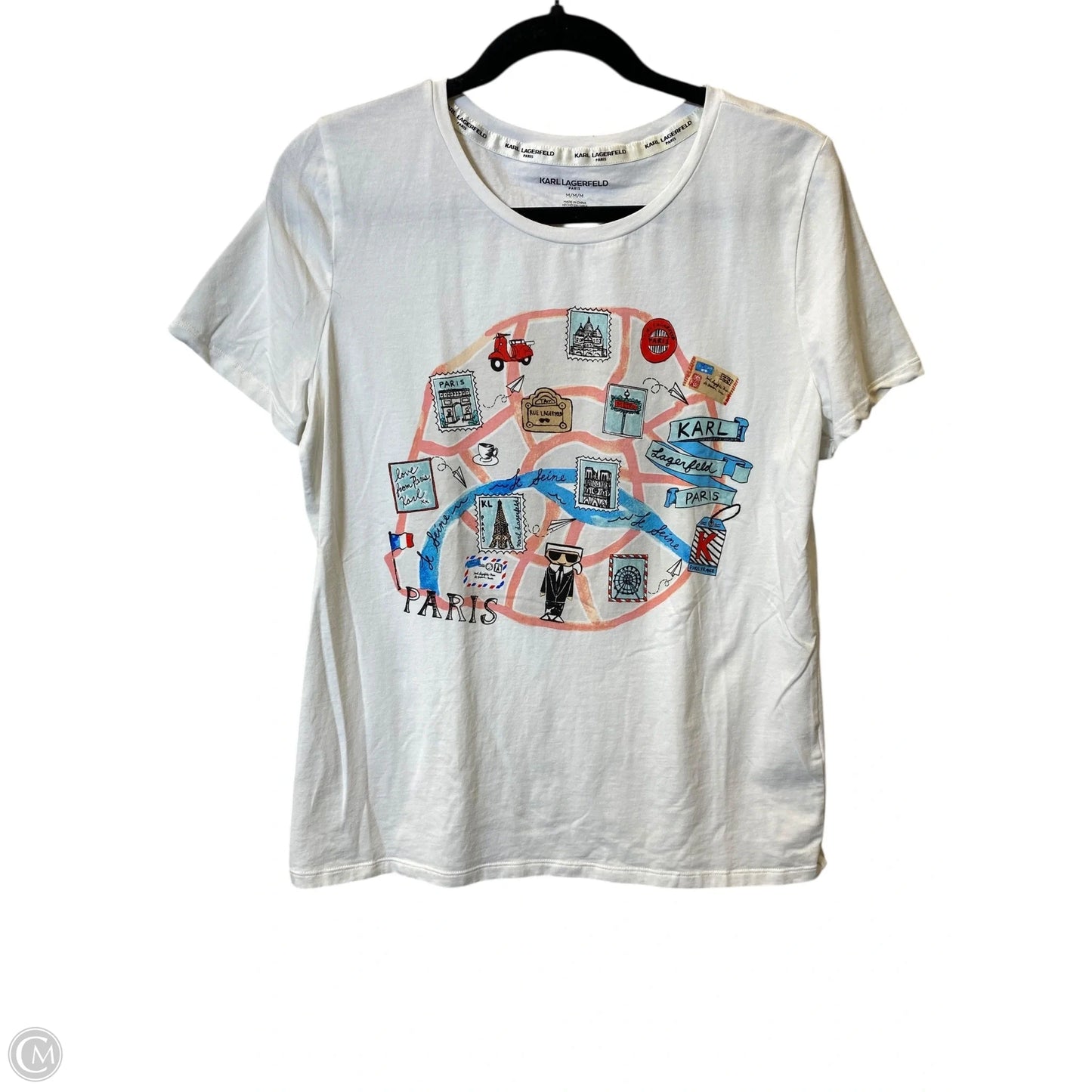 Top Short Sleeve Designer By Karl Lagerfeld In White, Size: M