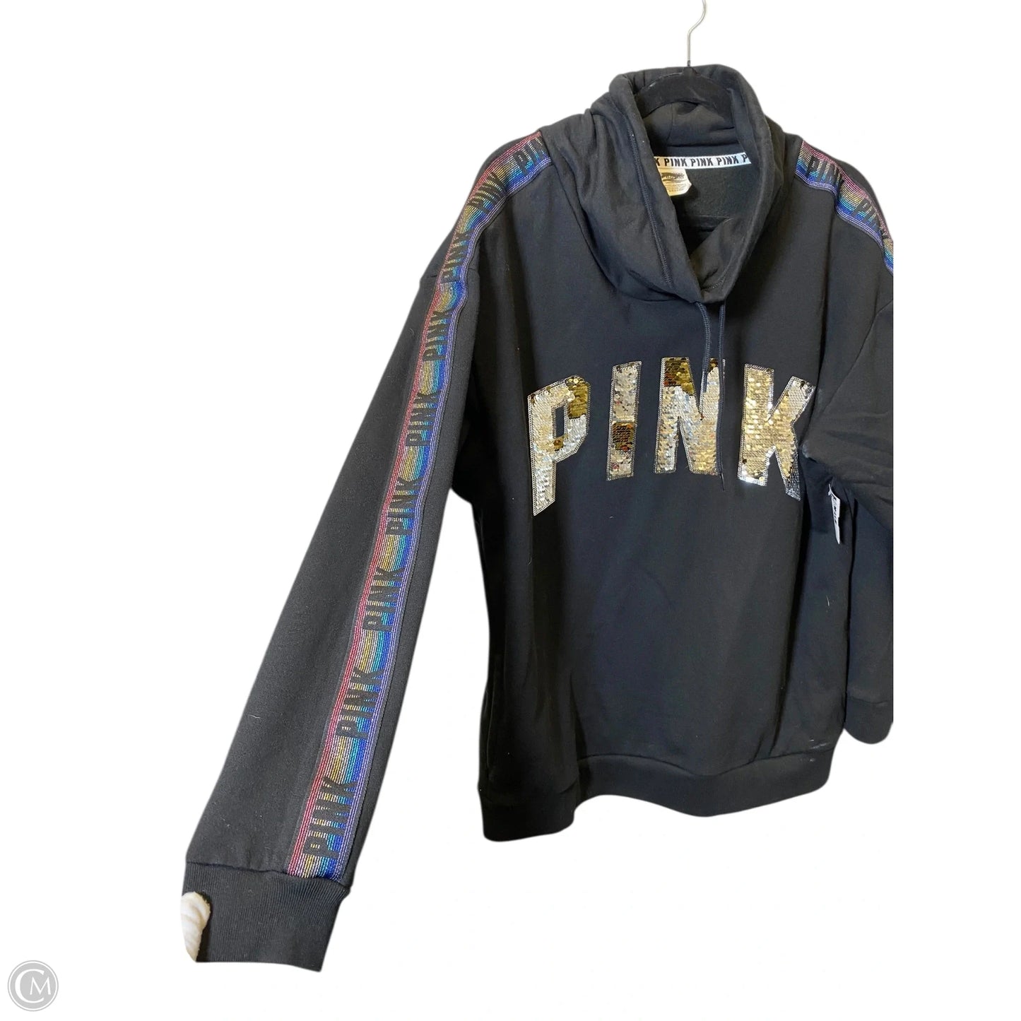 Sweatshirt Crewneck By Pink In Black & Silver, Size: L