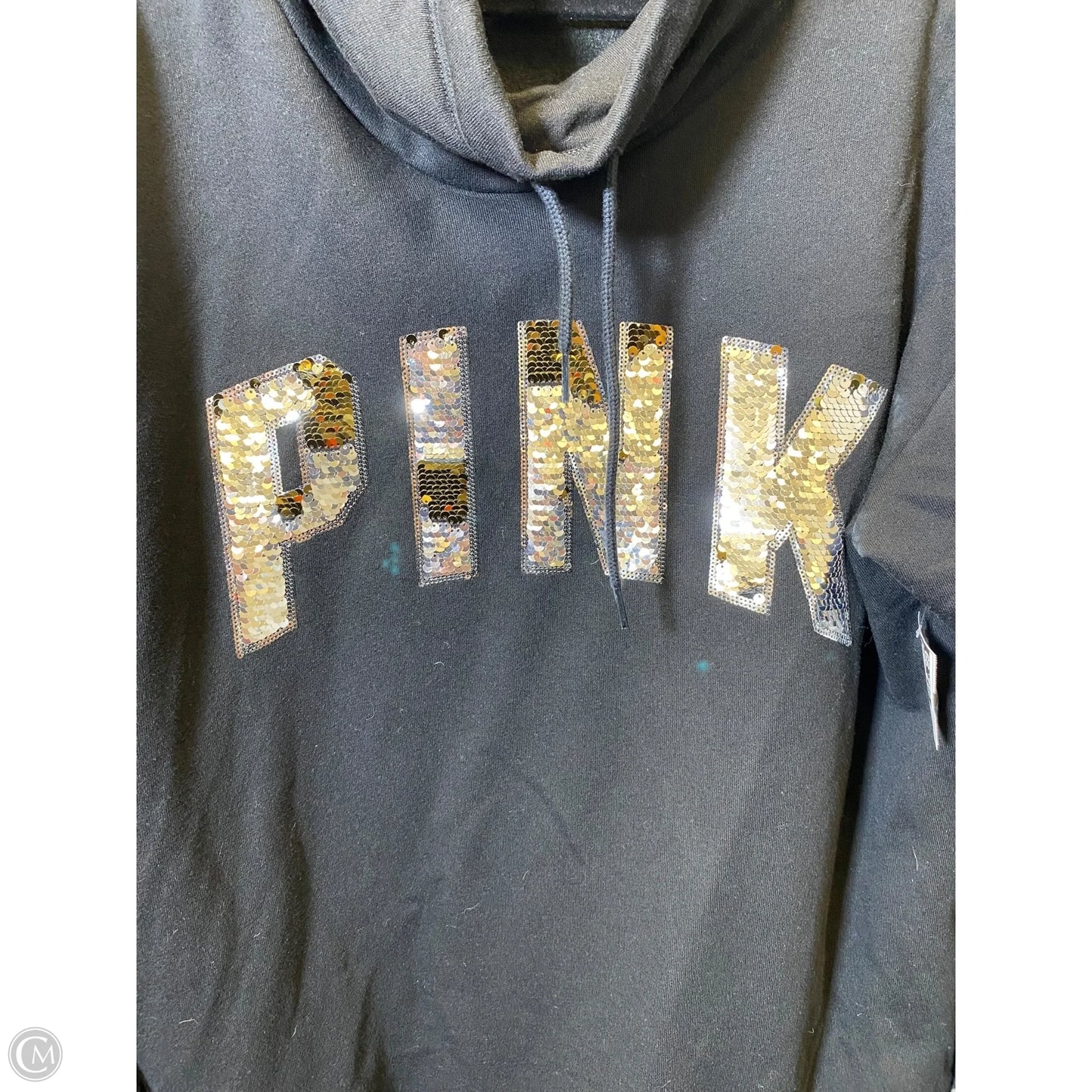 Sweatshirt Crewneck By Pink In Black & Silver, Size: L