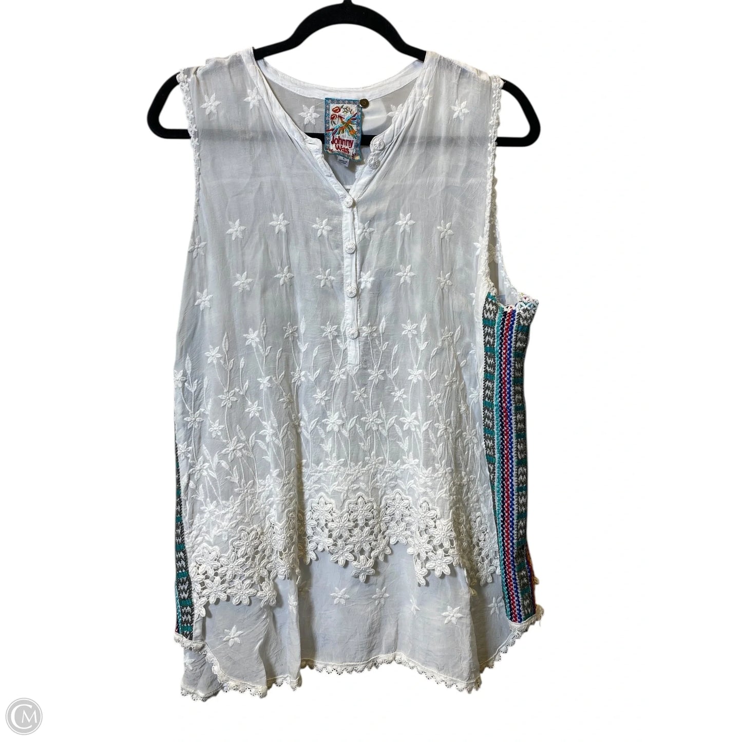 Top Short Sleeve By Johnny Was In White, Size: L