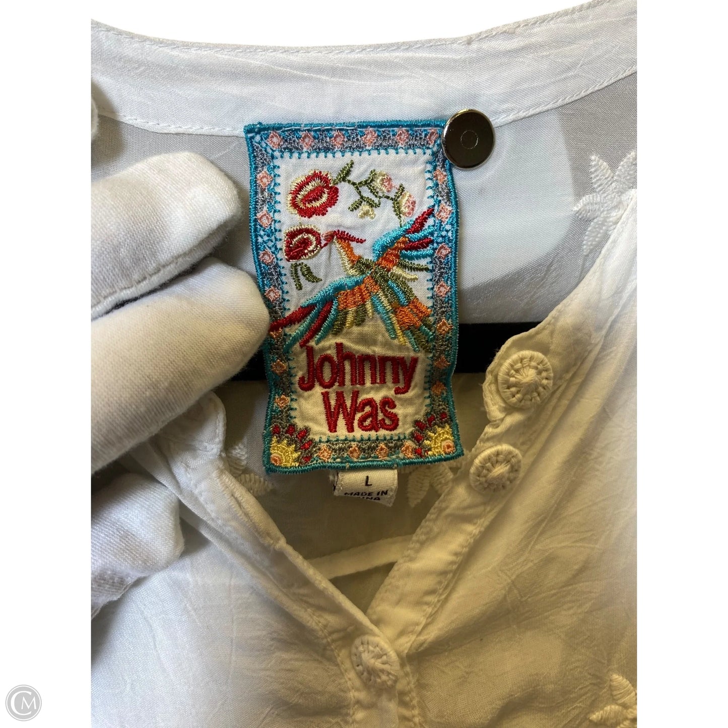 Top Short Sleeve By Johnny Was In White, Size: L