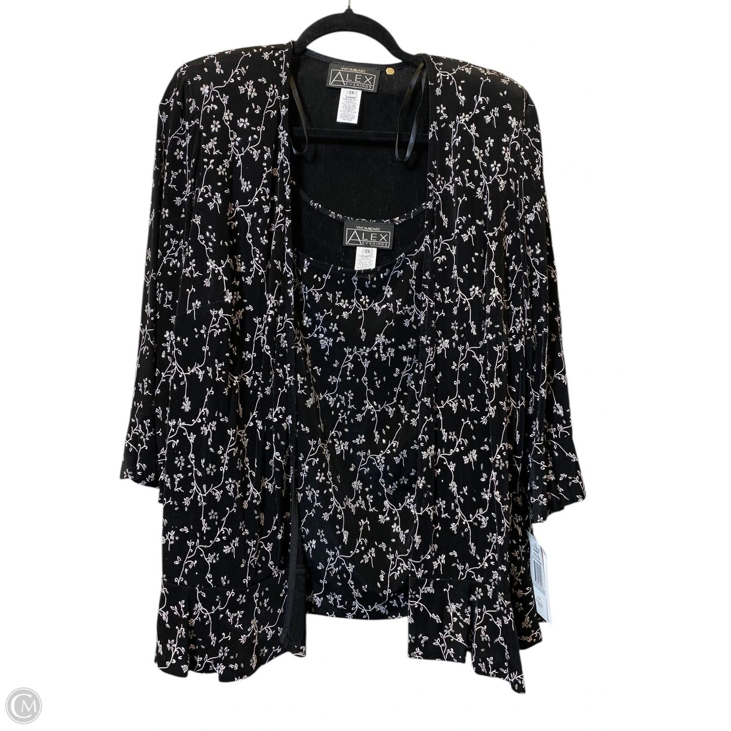 Top 2pc Long Sleeve By Alex In Black & Silver, Size: 1x
