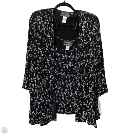 Top 2pc Long Sleeve By Alex In Black & Silver, Size: 1x