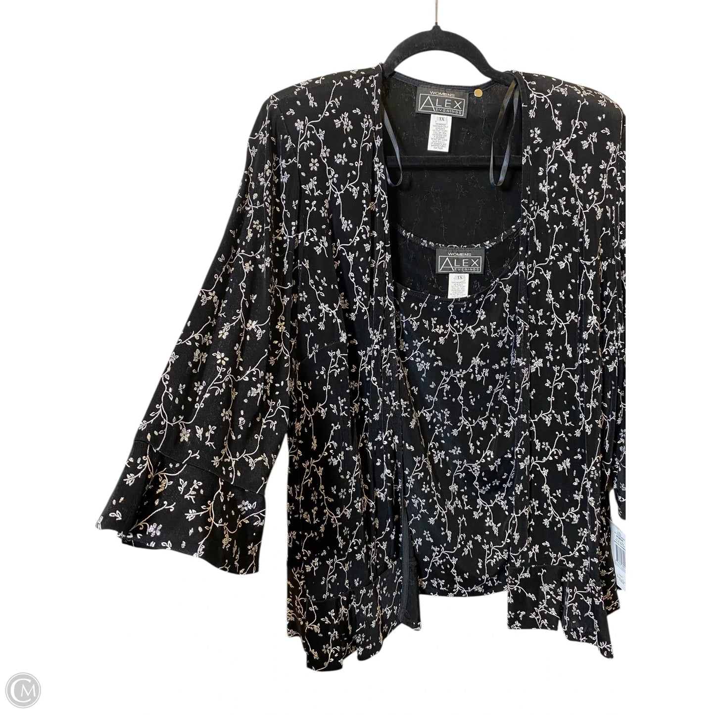 Top 2pc Long Sleeve By Alex In Black & Silver, Size: 1x