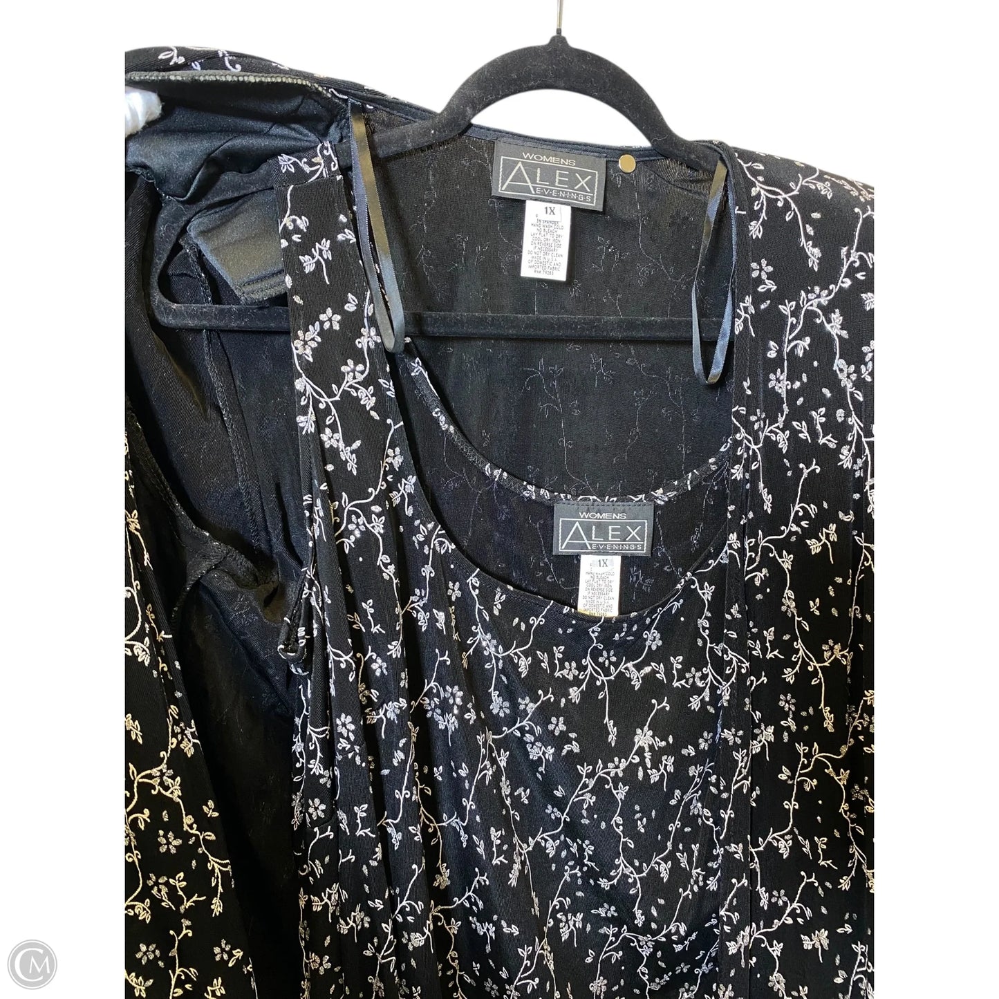 Top 2pc Long Sleeve By Alex In Black & Silver, Size: 1x