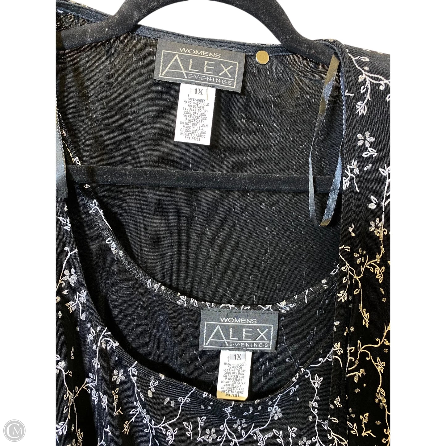 Top 2pc Long Sleeve By Alex In Black & Silver, Size: 1x