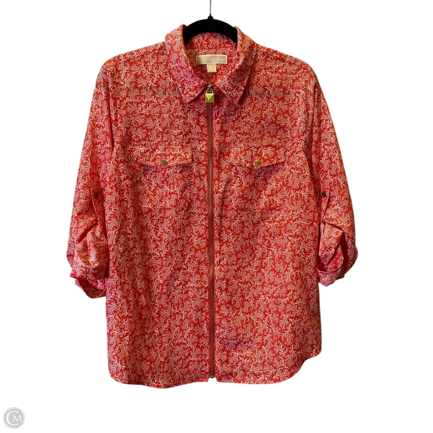 Top 3/4 Sleeve Designer By Michael Kors In Red & White, Size: L