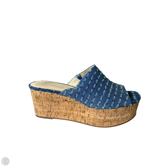 Sandals Heels Wedge By Charles By Charles David In Blue Denim, Size: 9.5