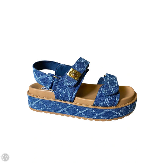 Sandals Heels Platform By Steve Madden In Blue Denim, Size: 9